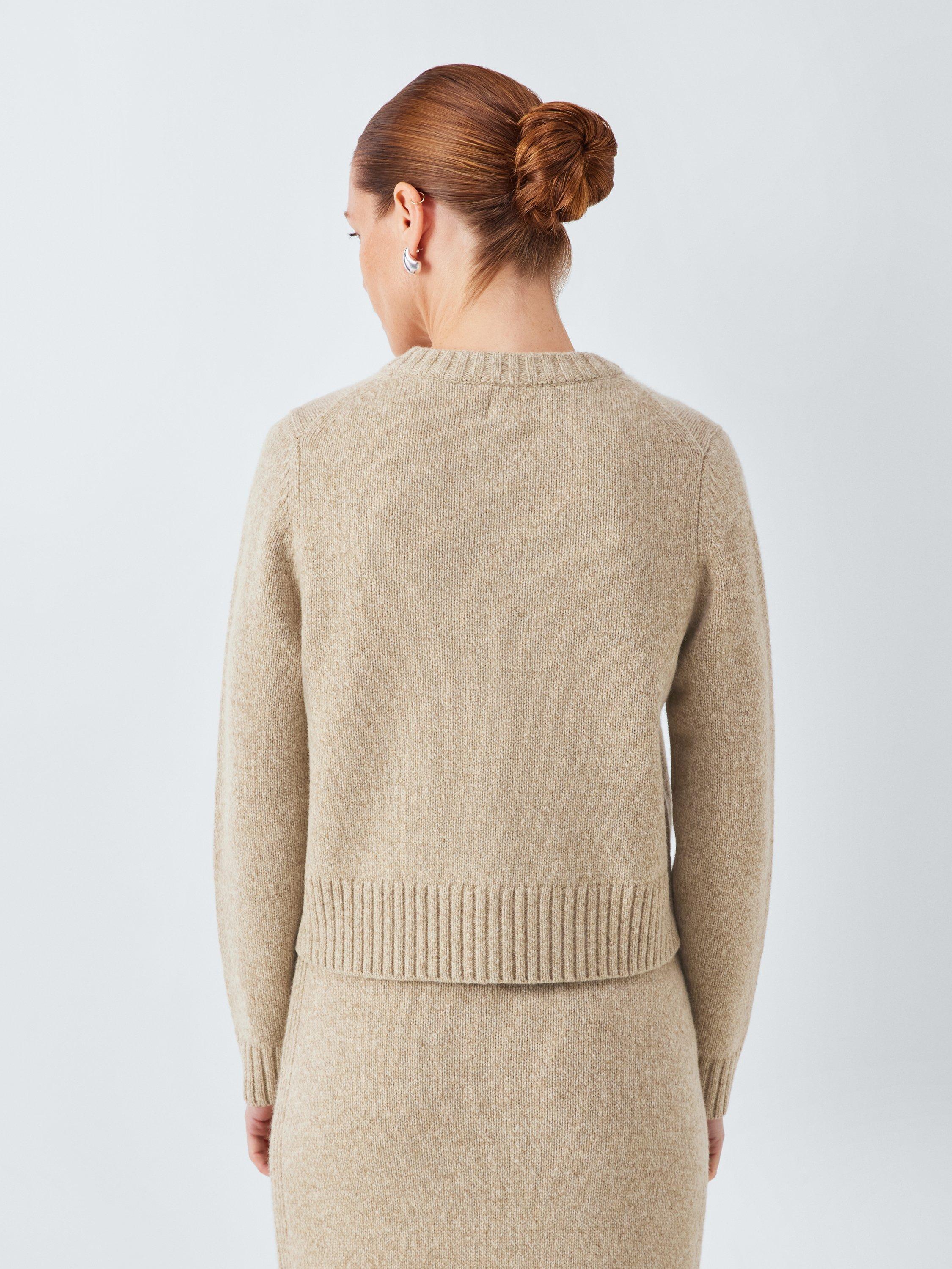 Product image 2 of 6, which shows John Lewis Marl Wool Blend Crew Neck Cardigan, Natural, 8