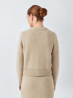 John Lewis Marl Wool Blend Crew Neck Cardigan, Natural - view 2, Natural
