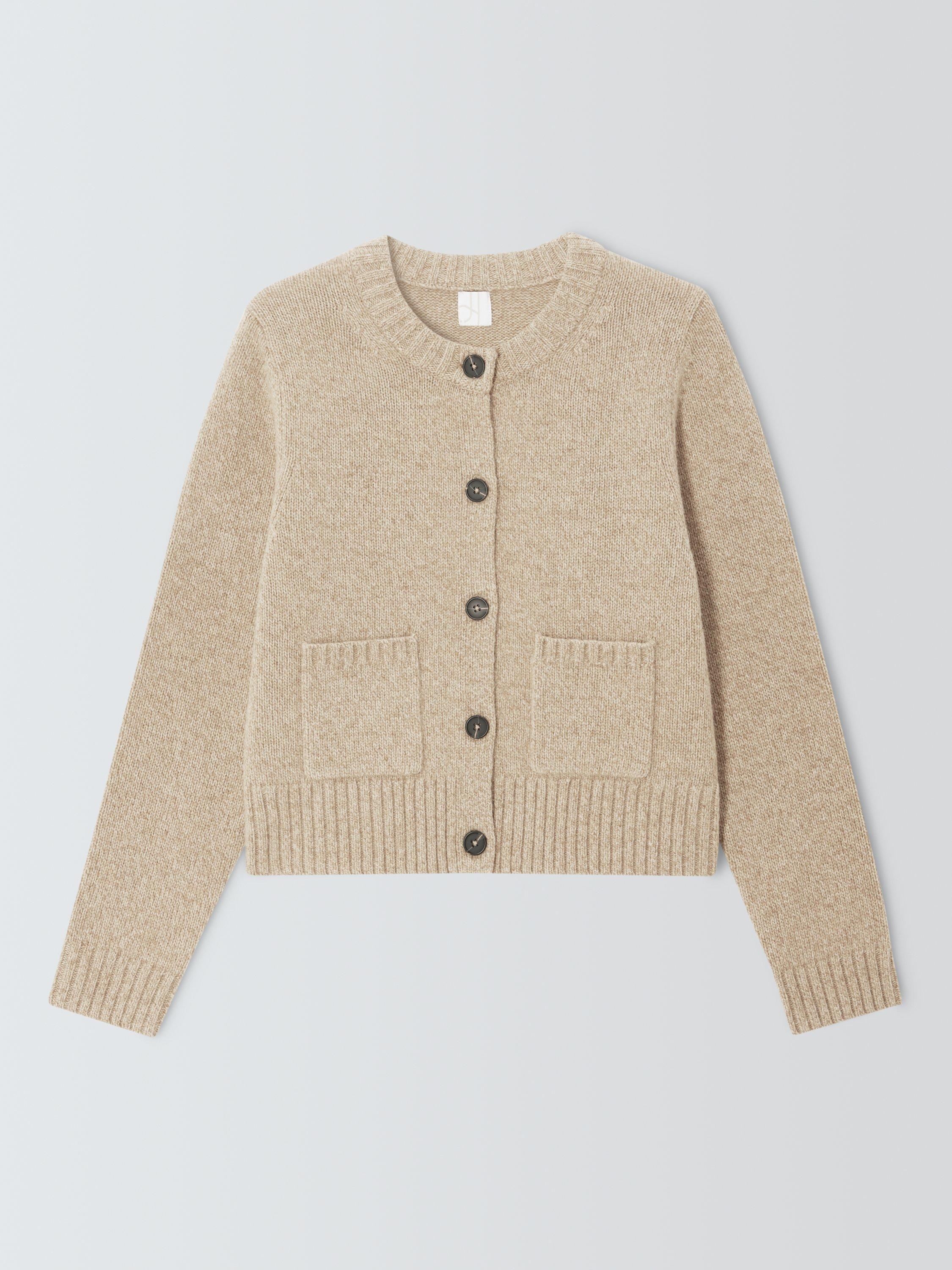 Product image 4 of 6, which shows John Lewis Marl Wool Blend Crew Neck Cardigan, Natural, 8