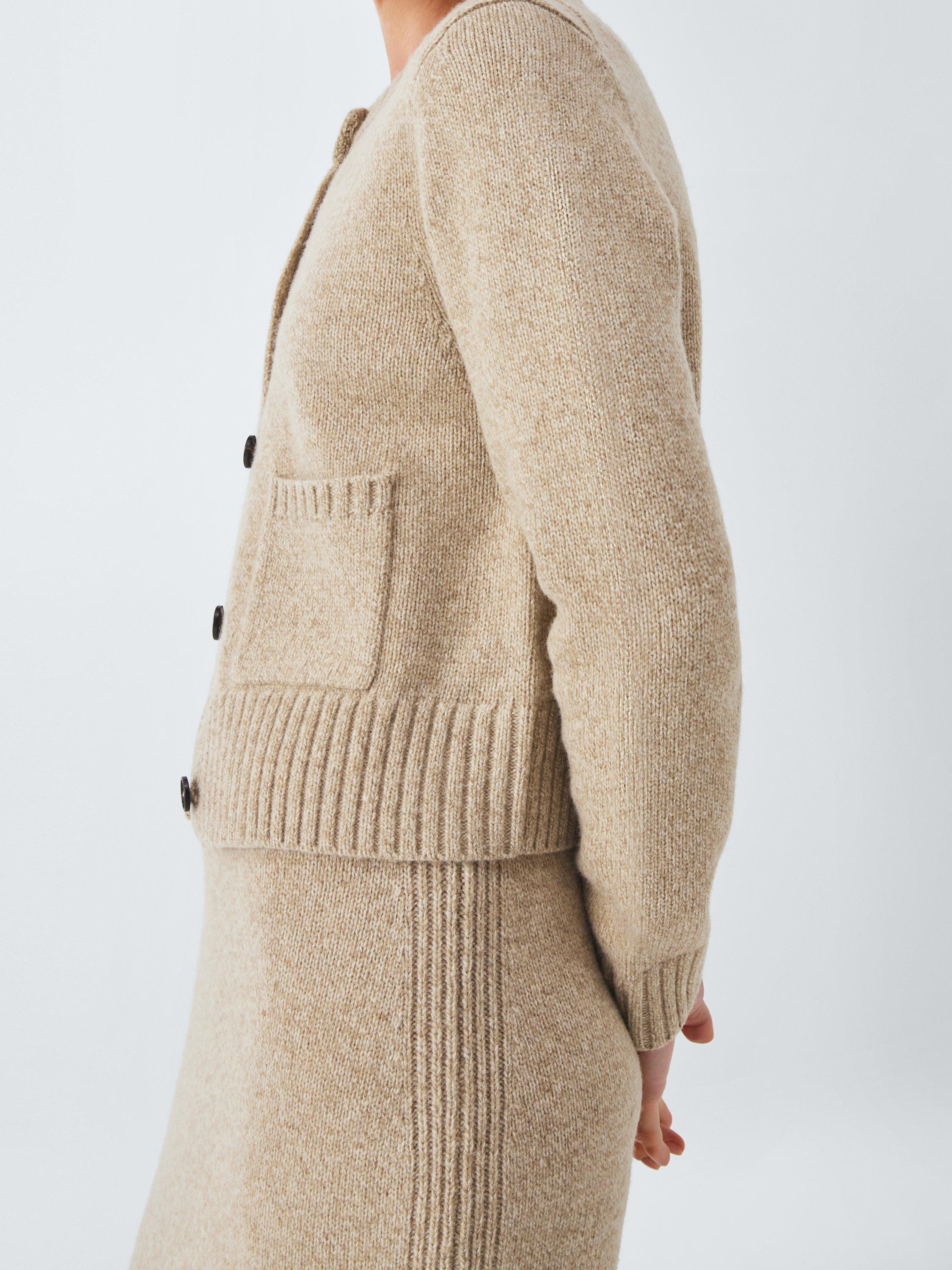 Product image 5 of 6, which shows John Lewis Marl Wool Blend Crew Neck Cardigan, Natural, 8