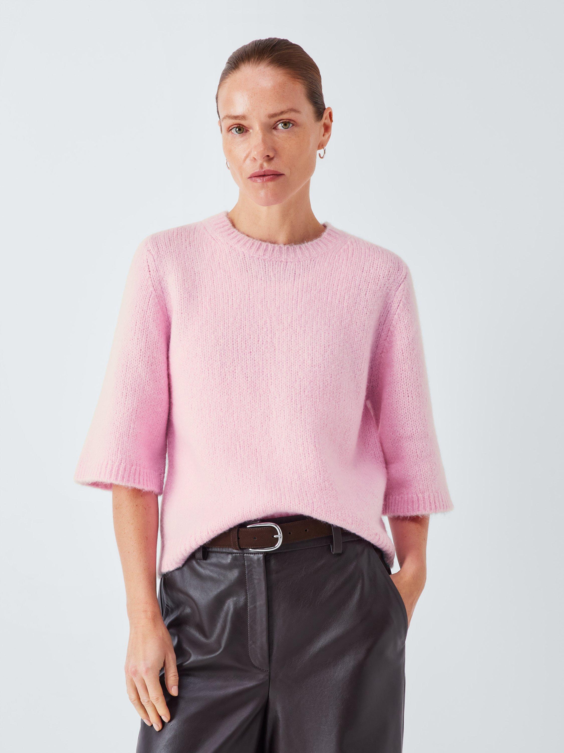 Product image 1 of 6, which shows John Lewis Alpaca Wool Blend Relaxed Short Sleeve Jumper, Pink, 8