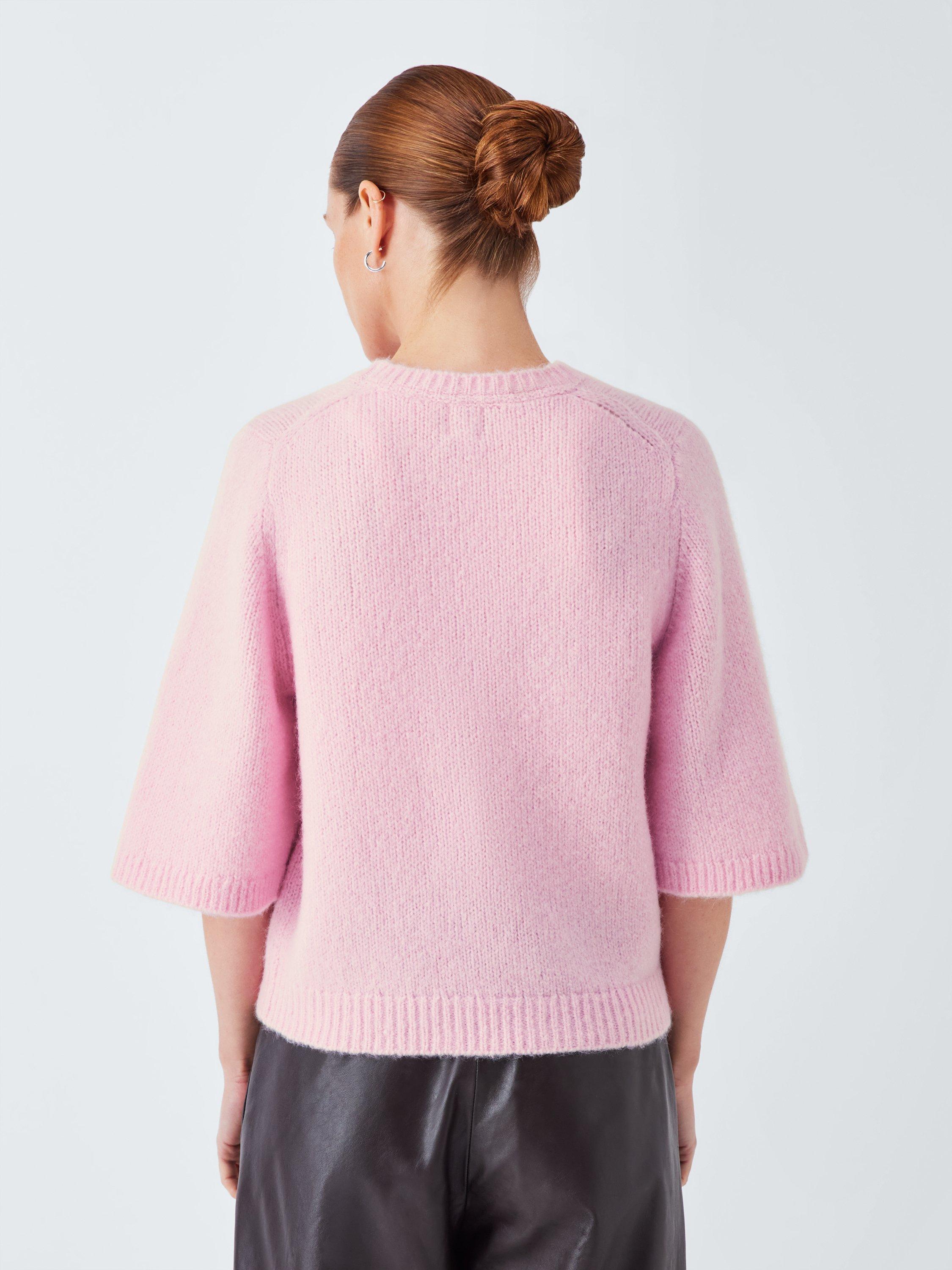 Product image 2 of 6, which shows John Lewis Alpaca Wool Blend Relaxed Short Sleeve Jumper, Pink, 8