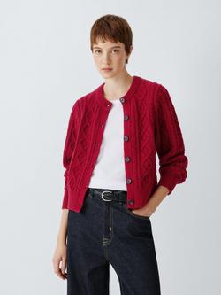 John Lewis Soft Cable Knit Cardigan, Red, Red