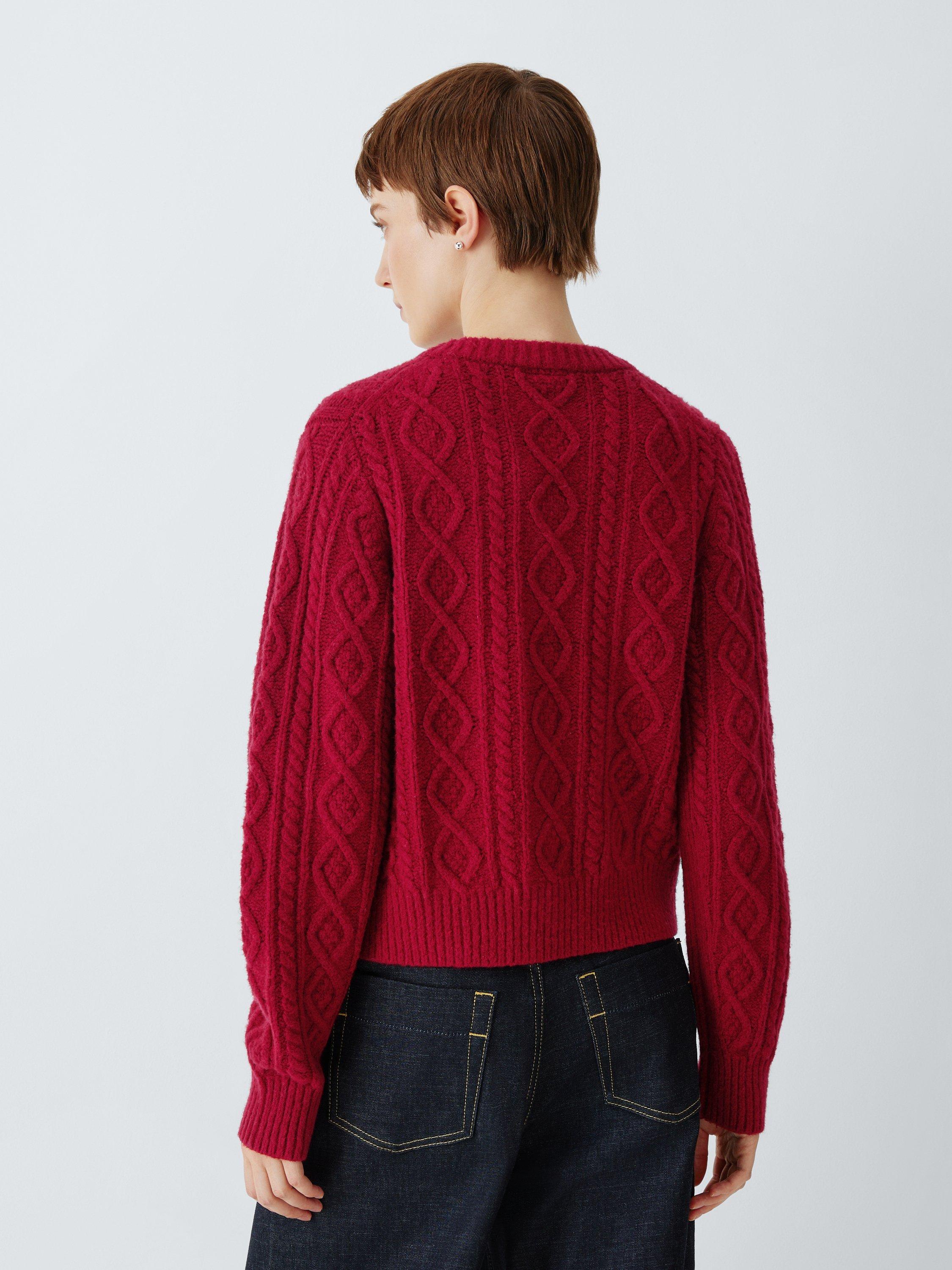 Product image 2 of 6, which shows John Lewis Soft Cable Knit Cardigan, Red, 8