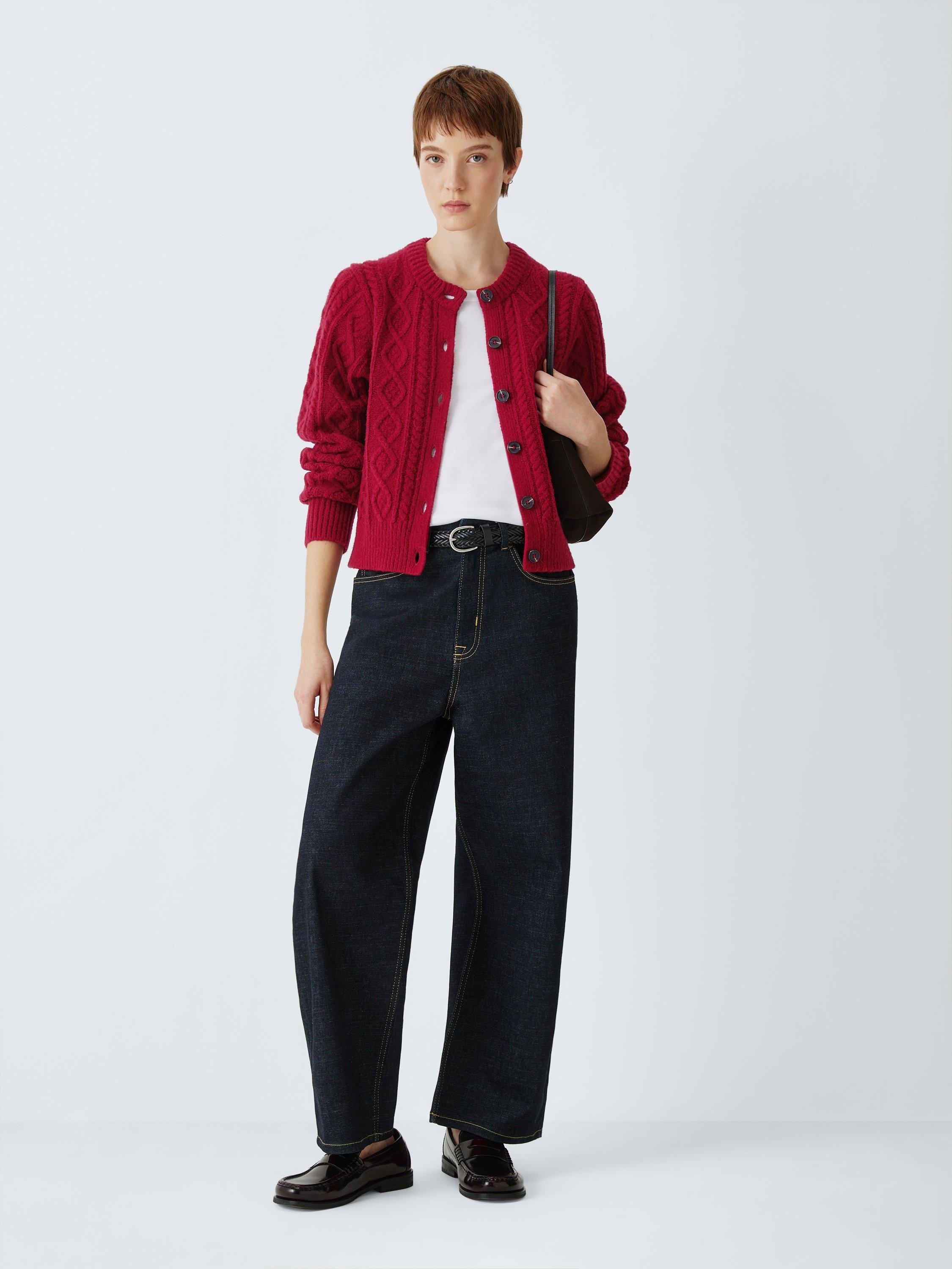 Product image 3 of 6, which shows John Lewis Soft Cable Knit Cardigan, Red, 8