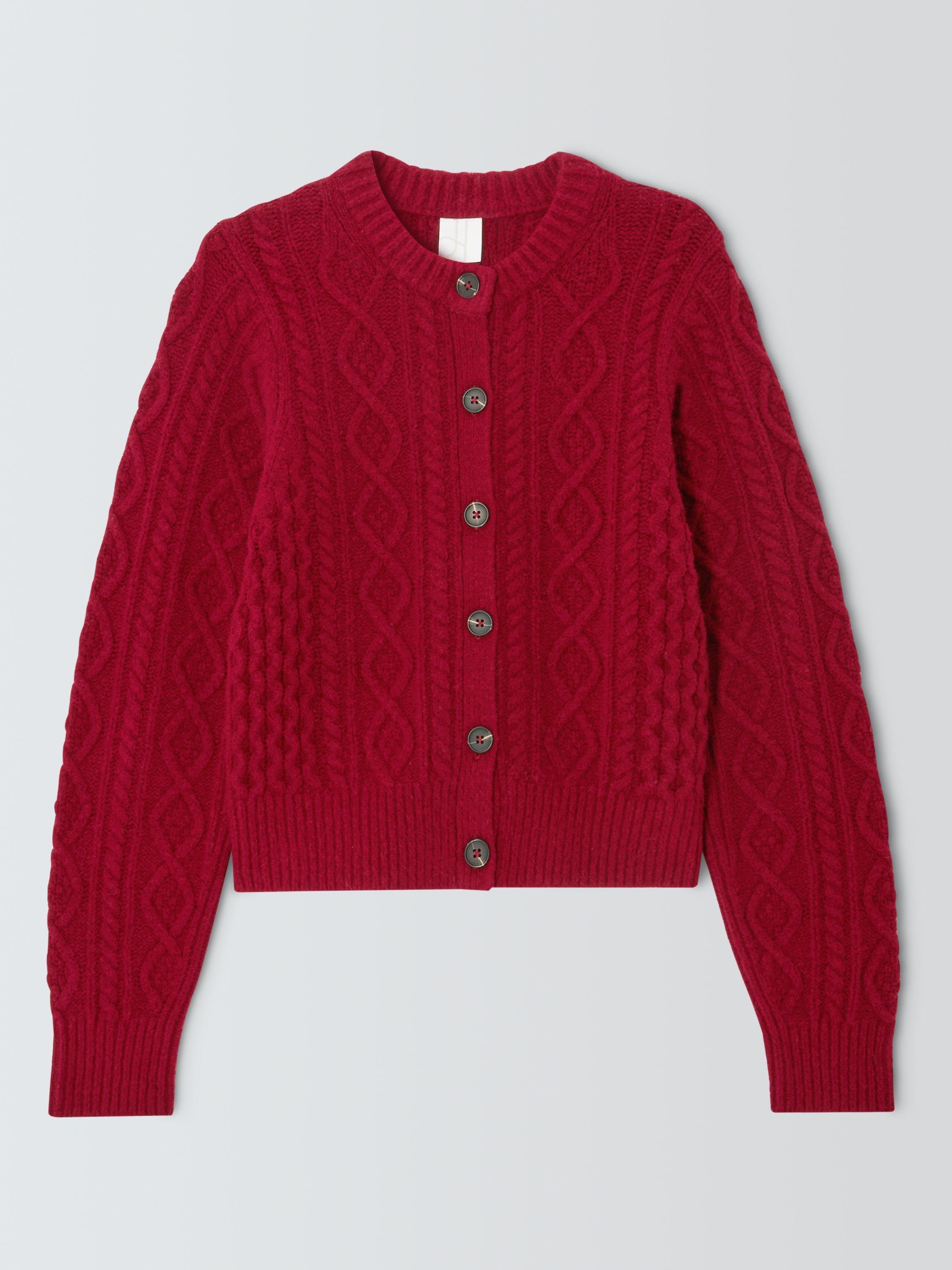 Product image 4 of 6, which shows John Lewis Soft Cable Knit Cardigan, Red, 8
