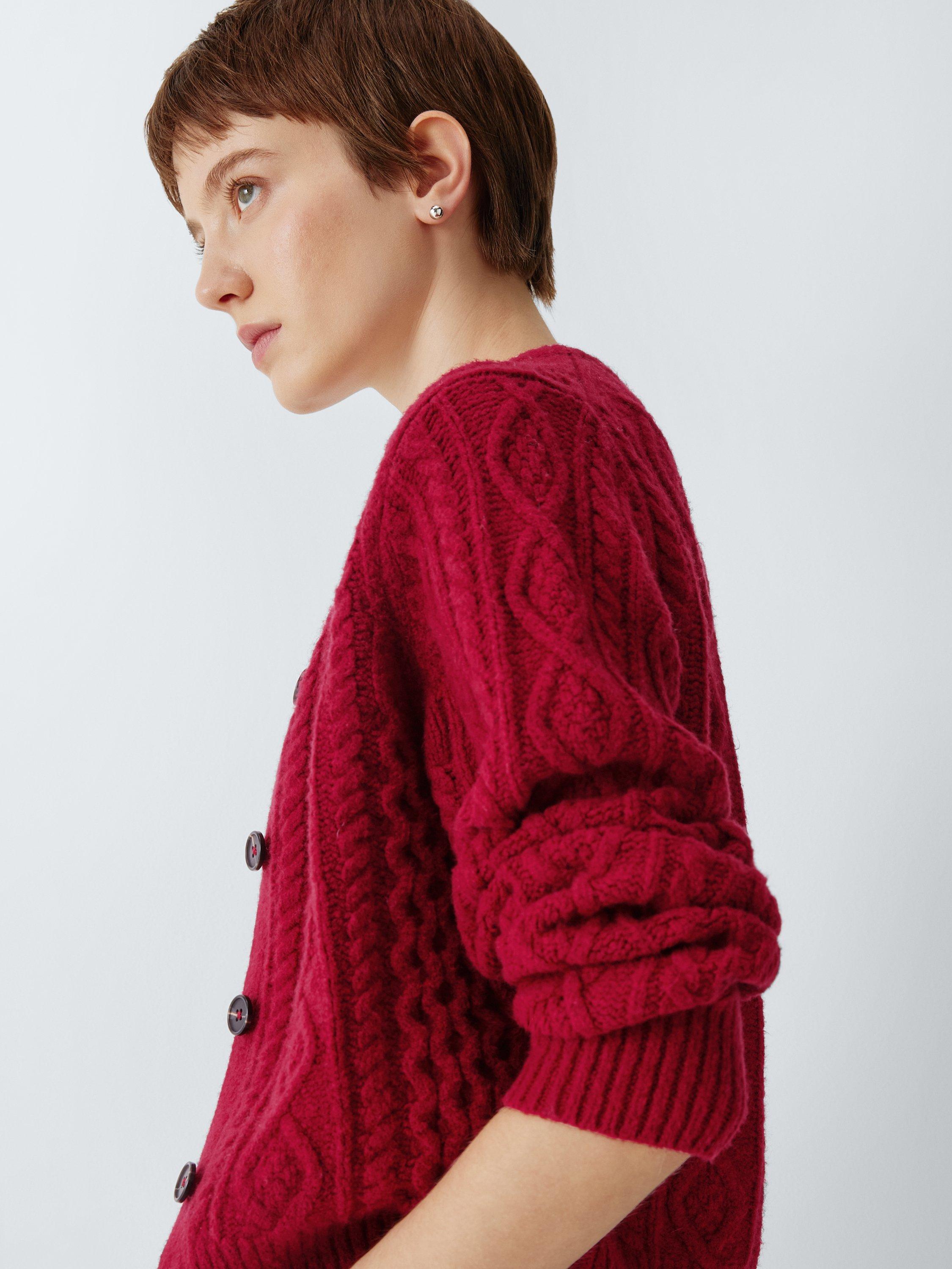 Product image 5 of 6, which shows John Lewis Soft Cable Knit Cardigan, Red, 8
