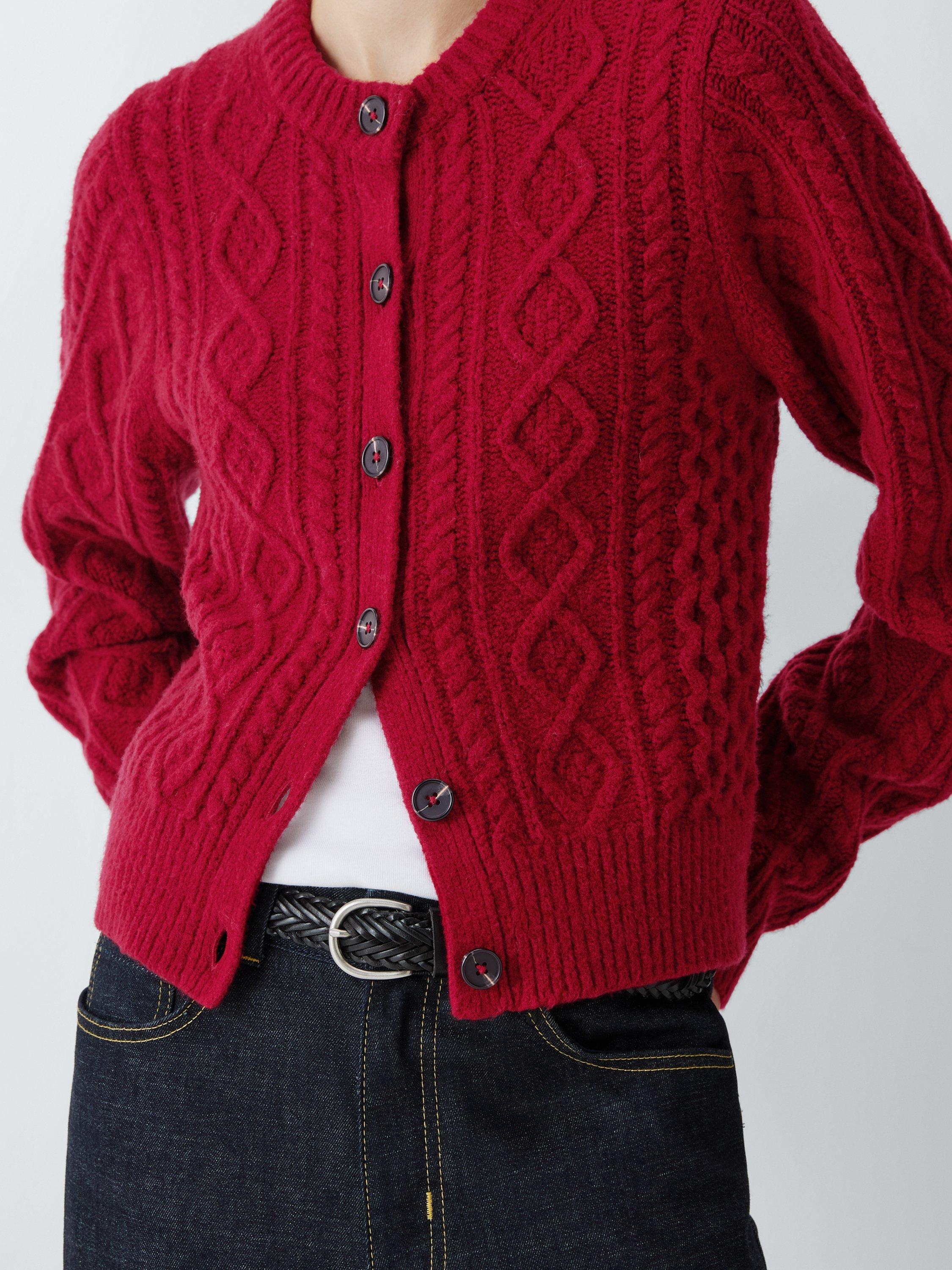 Product image 6 of 6, which shows John Lewis Soft Cable Knit Cardigan, Red, 8