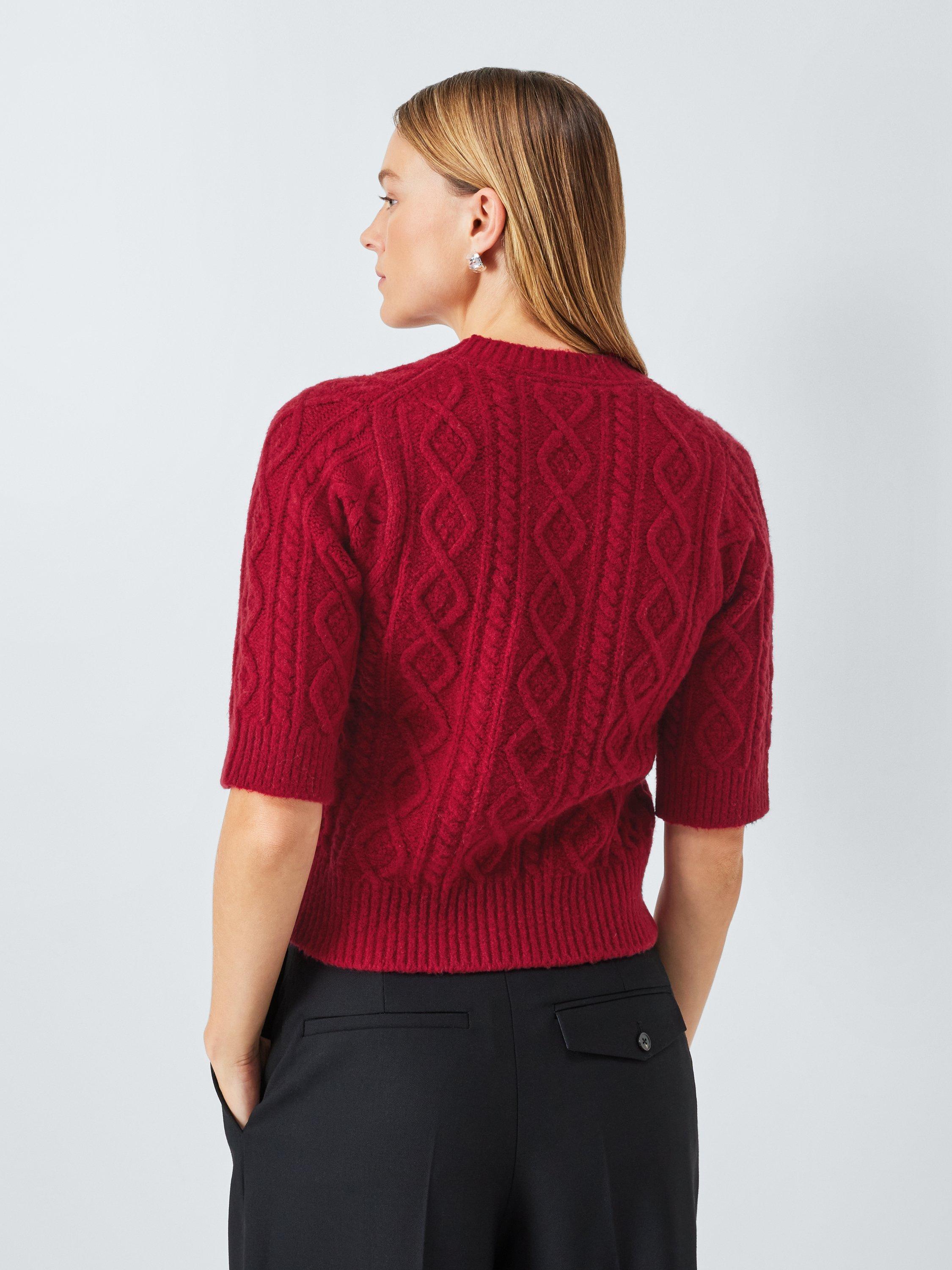 Product image 2 of 6, which shows John Lewis Soft Cable Knit Short Sleeve Jumper, Red, 8