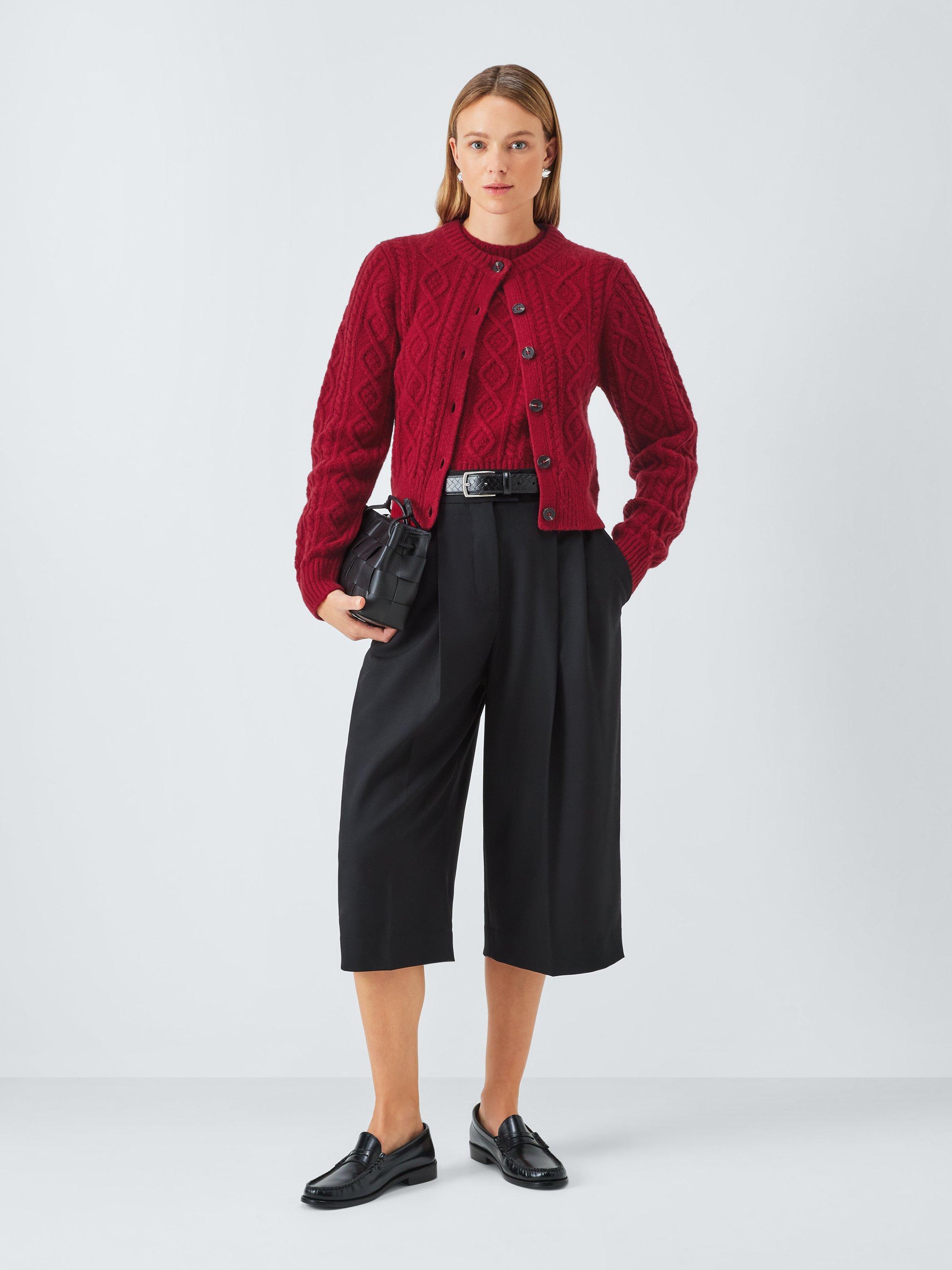 Product image 3 of 6, which shows John Lewis Soft Cable Knit Short Sleeve Jumper, Red, 8