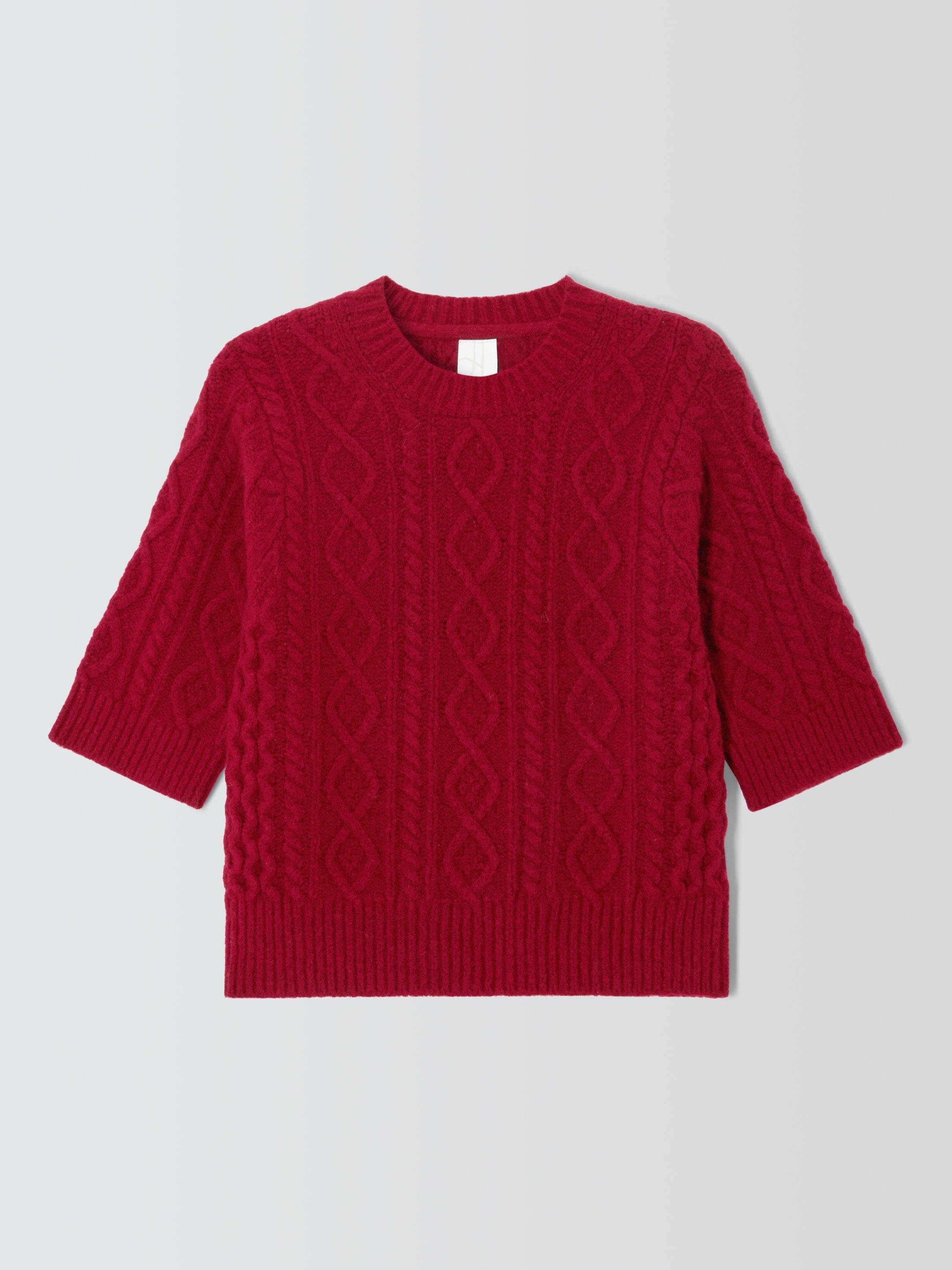 Product image 4 of 6, which shows John Lewis Soft Cable Knit Short Sleeve Jumper, Red, 8