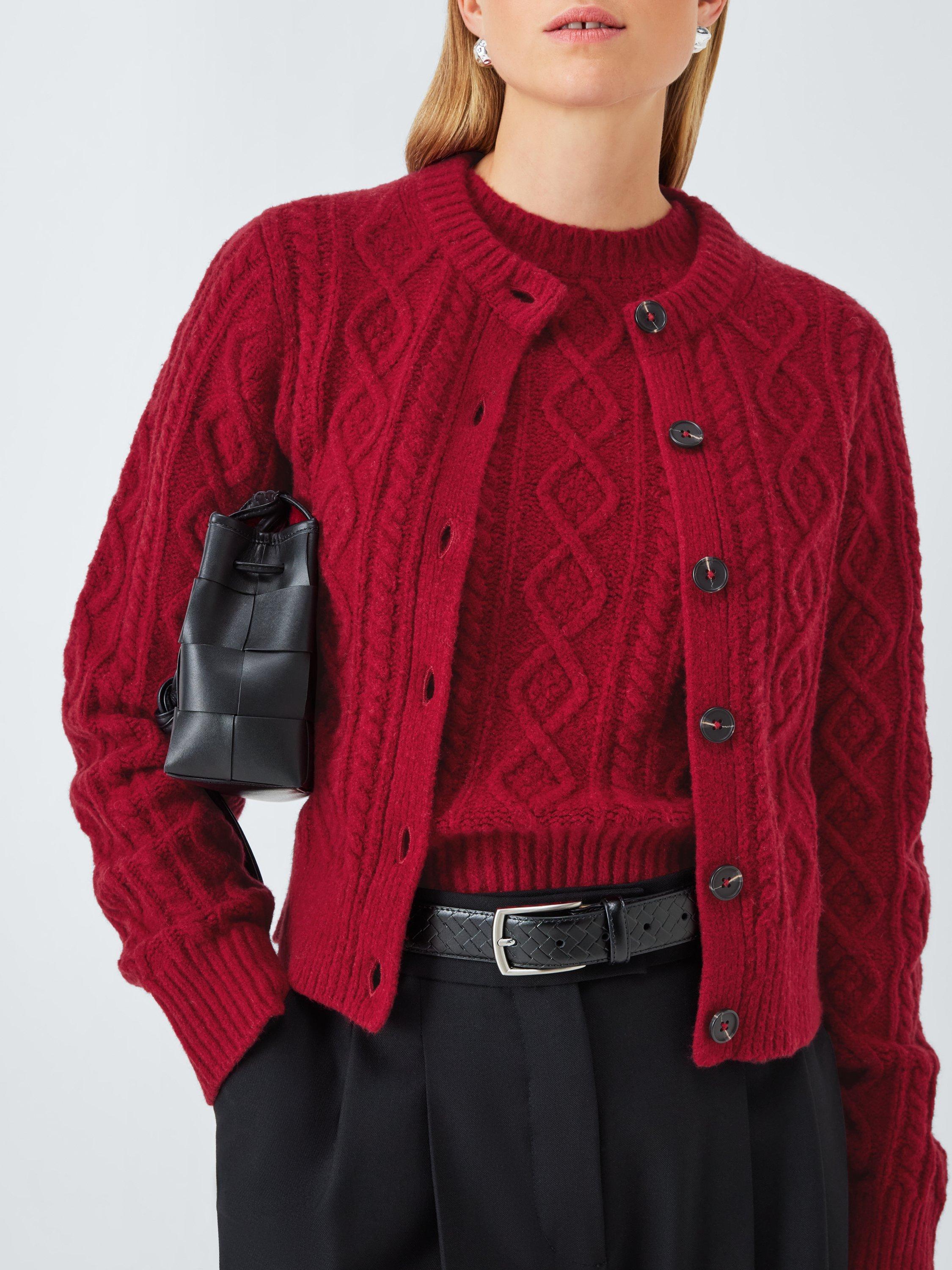Product image 5 of 6, which shows John Lewis Soft Cable Knit Short Sleeve Jumper, Red, 8