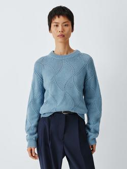 John Lewis Wool Blend Pattern Knit Jumper, Blue