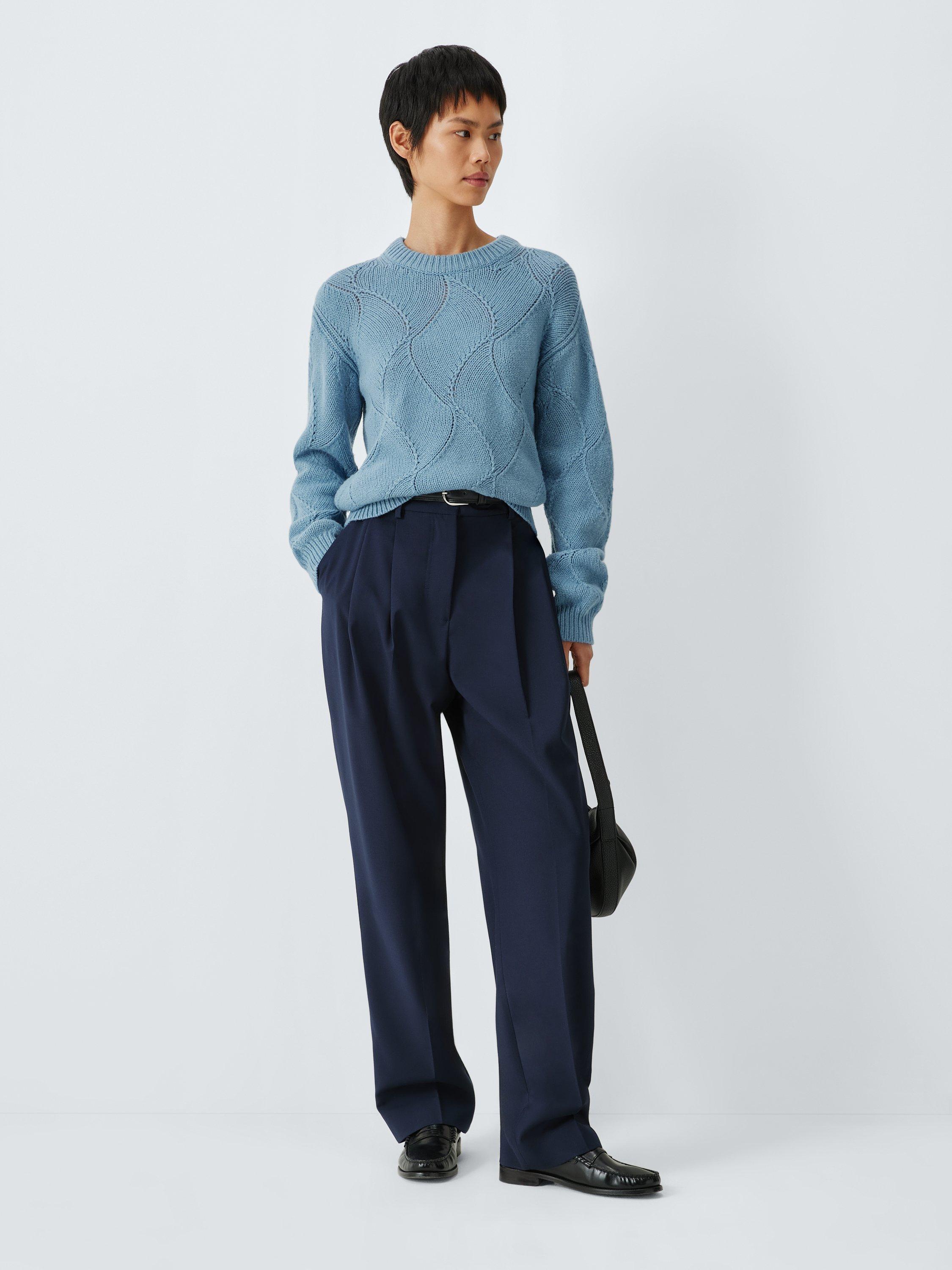 Product image 3 of 6, which shows John Lewis Wool Blend Pattern Knit Jumper, Blue, XS