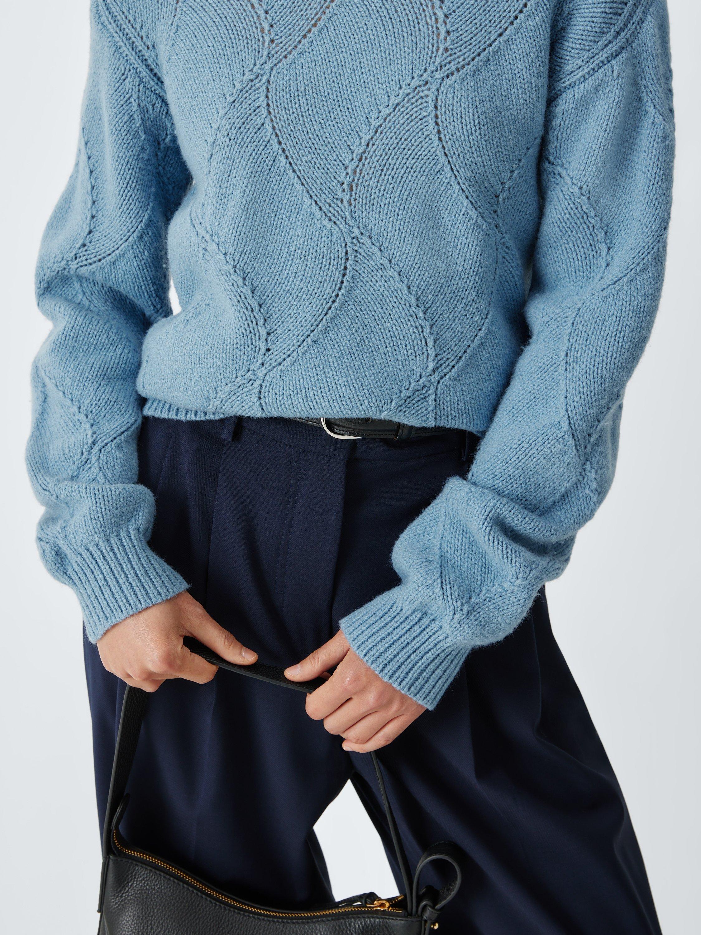 Product image 6 of 6, which shows John Lewis Wool Blend Pattern Knit Jumper, Blue, XS