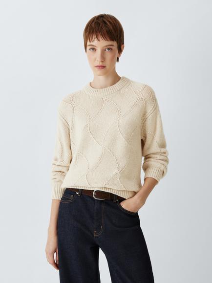 John Lewis Wool Blend Pattern Knit Jumper, Natural