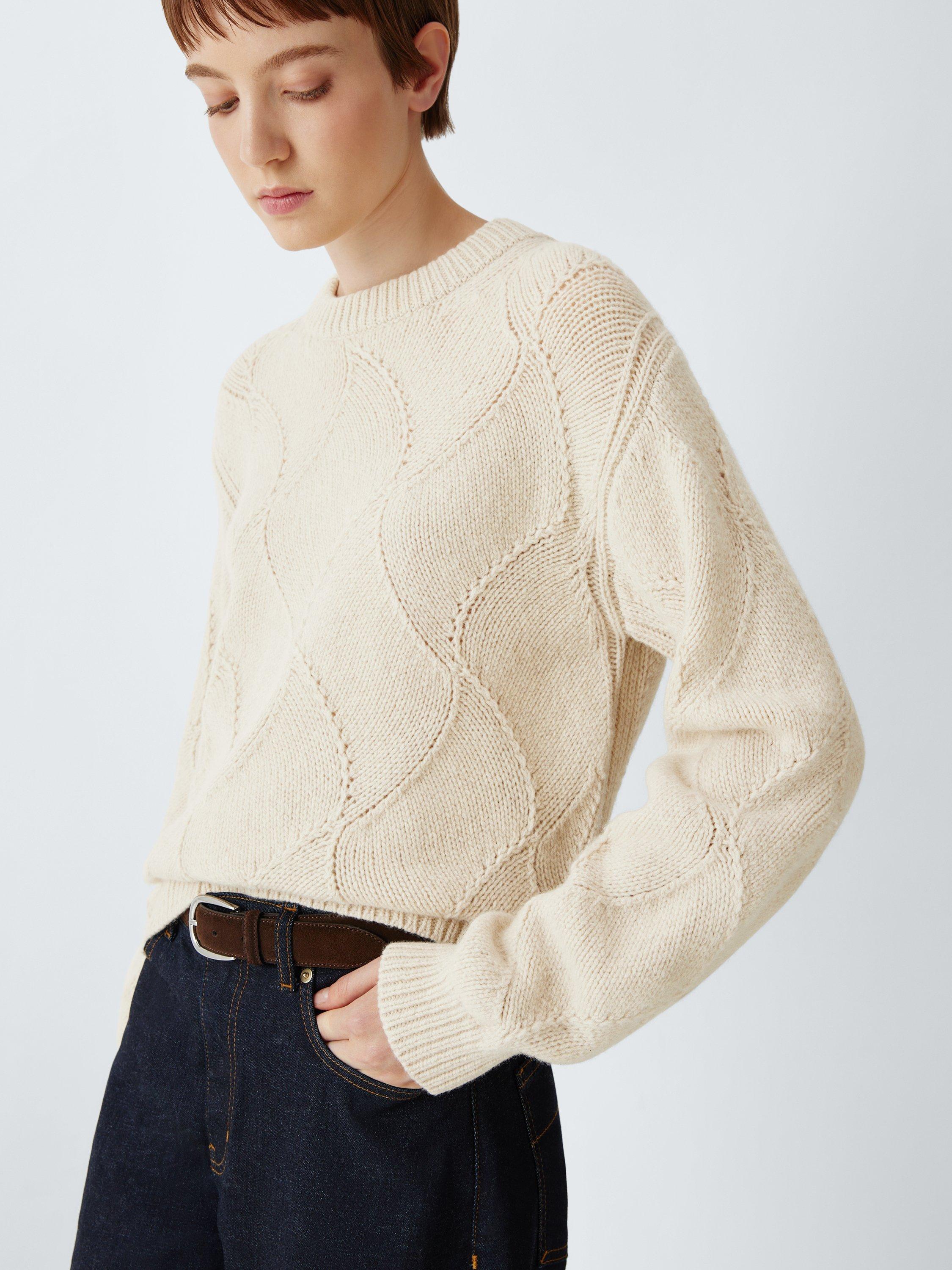 Product image 5 of 6, which shows John Lewis Wool Blend Pattern Knit Jumper, Natural, XS