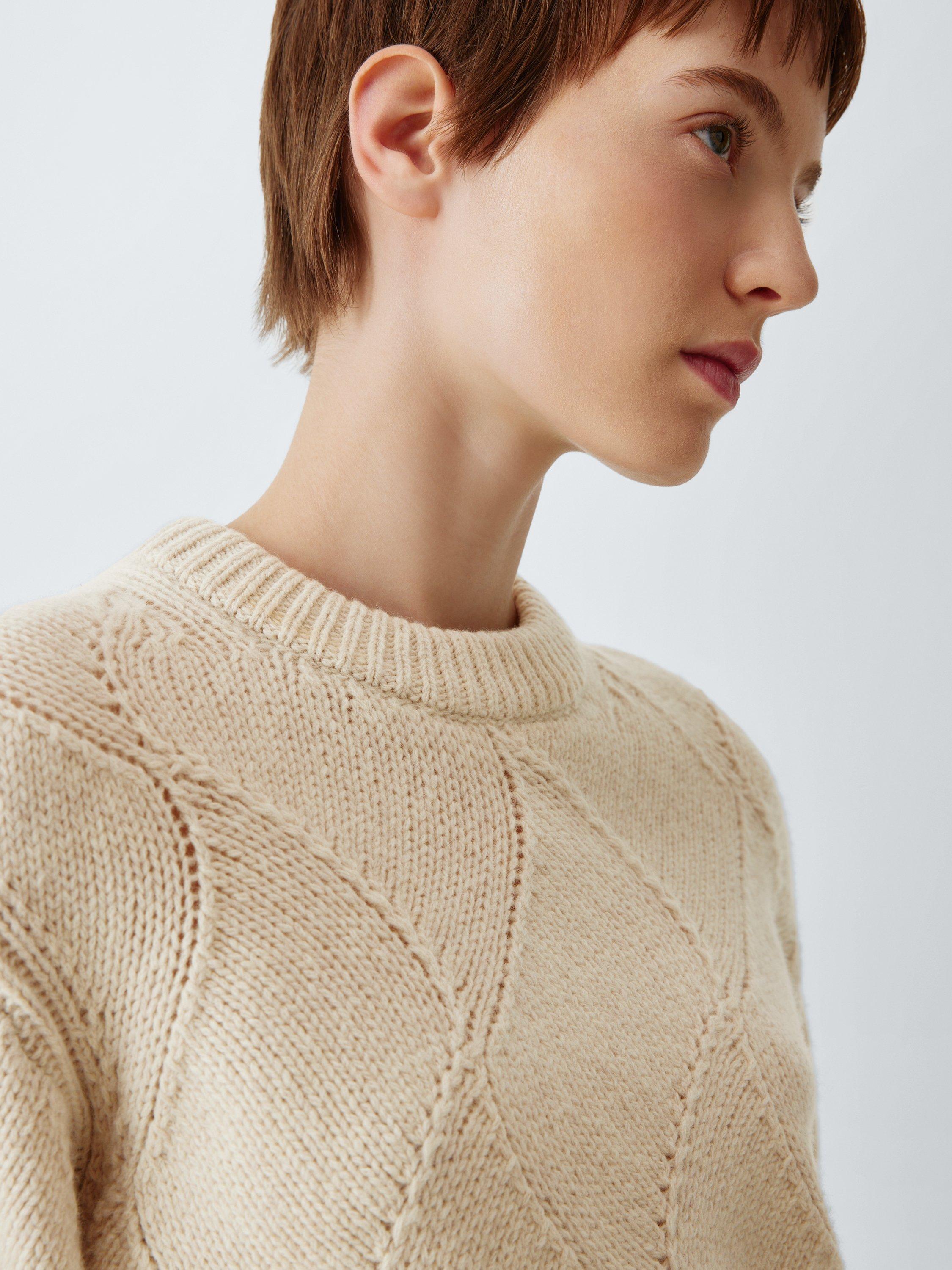 Product image 6 of 6, which shows John Lewis Wool Blend Pattern Knit Jumper, Natural, XS