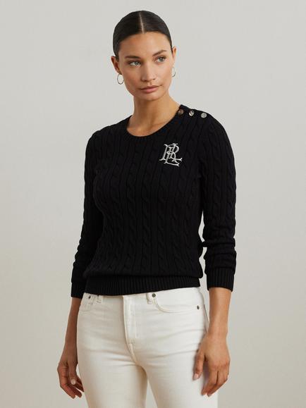 Lauren Ralph Lauren Montiva Button Trim Cable Knit Jumper, Black, Black
