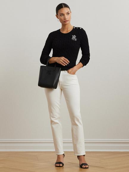 Lauren Ralph Lauren Montiva Button Trim Cable Knit Jumper, Black - view 2, Black