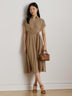 Lauren Ralph Lauren Fratillio Geometric Belted Crepe Dress, Taupe, Taupe
