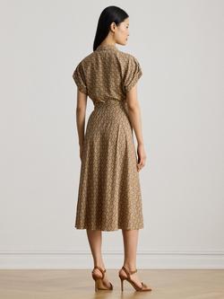 Lauren Ralph Lauren Fratillio Geometric Belted Crepe Dress, Taupe - view 2, Taupe