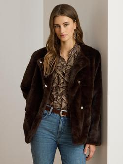 Lauren Ralph Lauren Short Faux Fur Coat, Brown, Brown