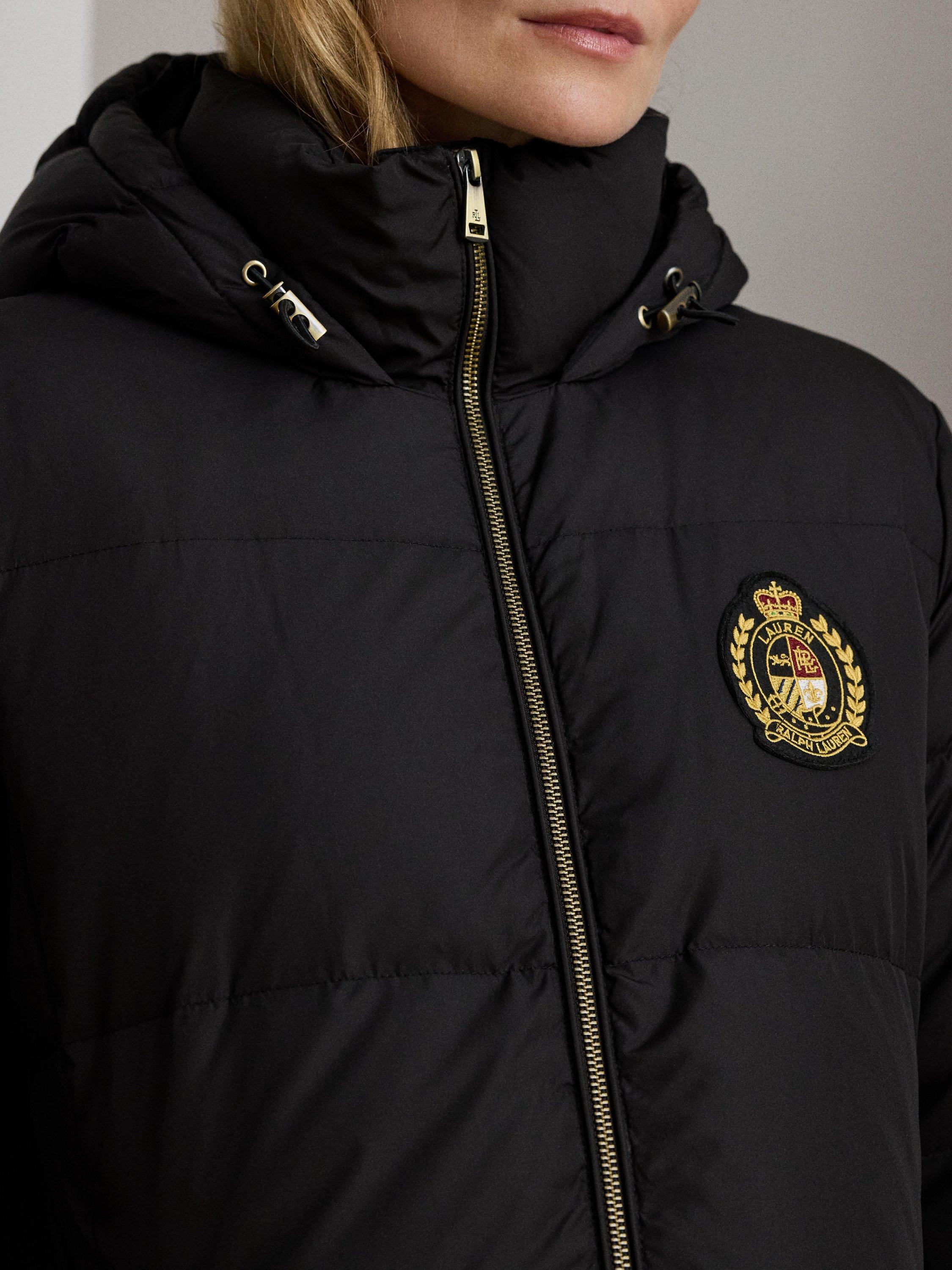 Product image 2 of 6, which shows Lauren Ralph Lauren Crest Patch Hooded Quilted Down Coat, Black, XS