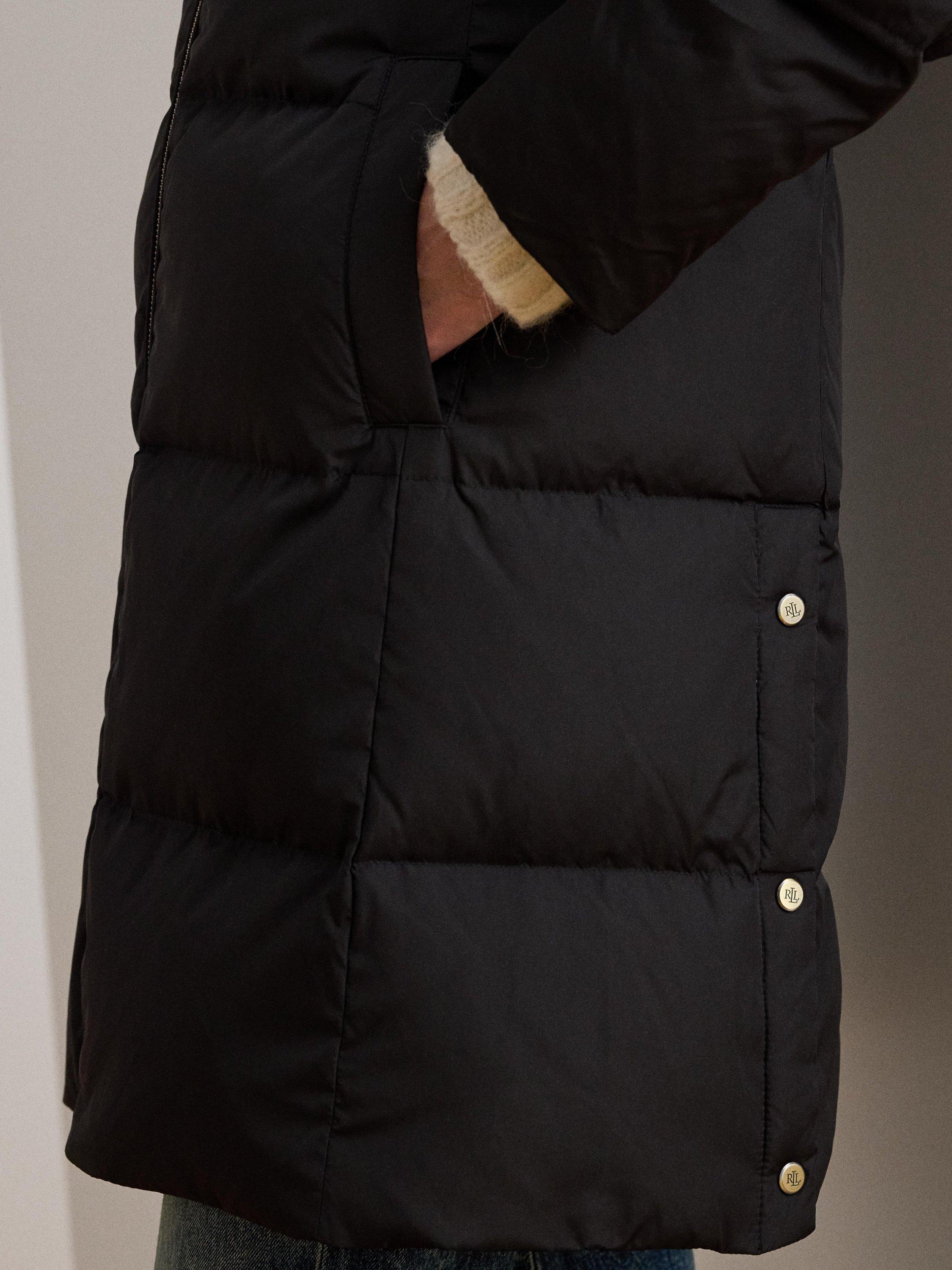 Product image 3 of 6, which shows Lauren Ralph Lauren Crest Patch Hooded Quilted Down Coat, Black, XS