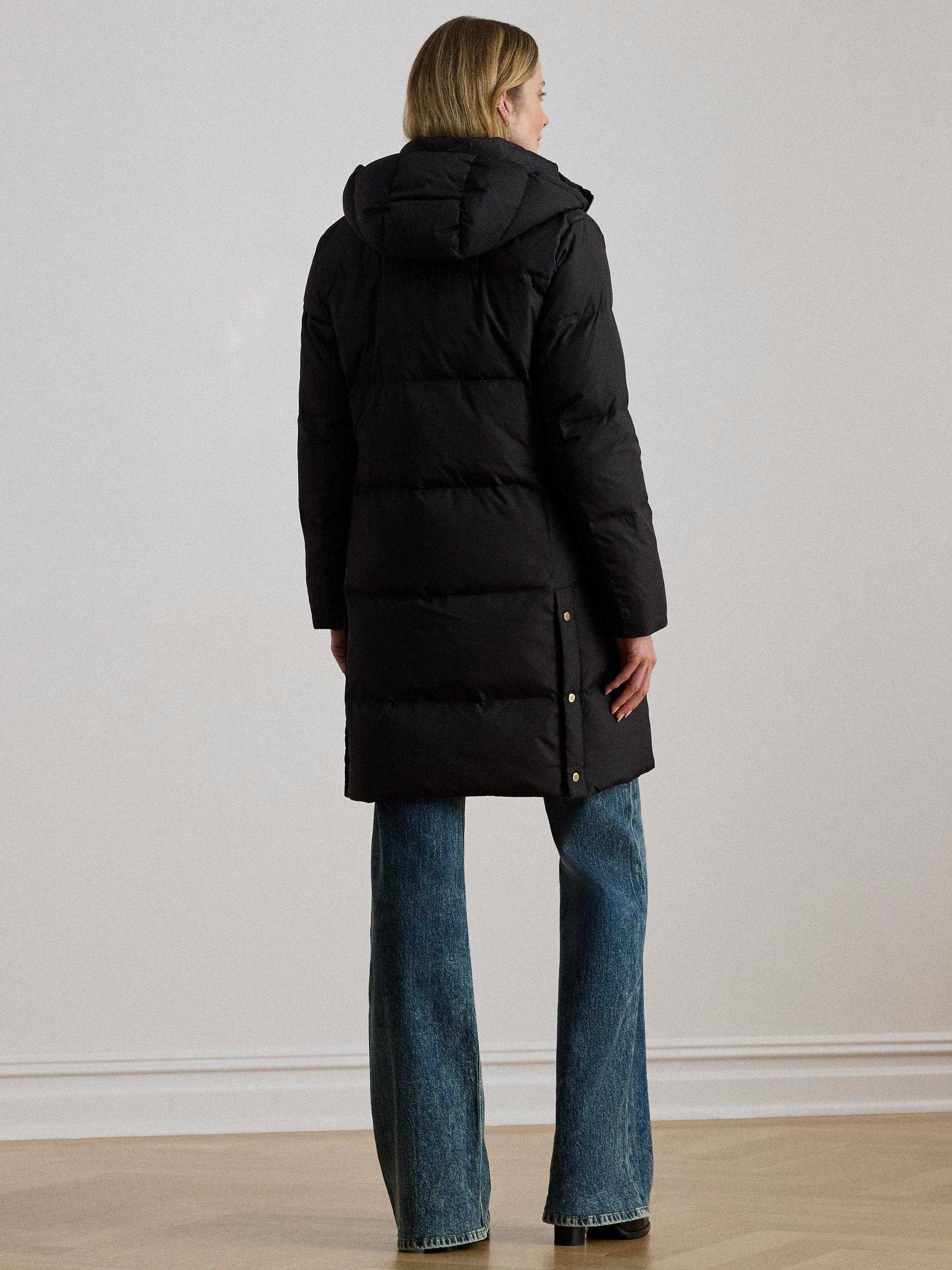 Product image 4 of 6, which shows Lauren Ralph Lauren Crest Patch Hooded Quilted Down Coat, Black, XS