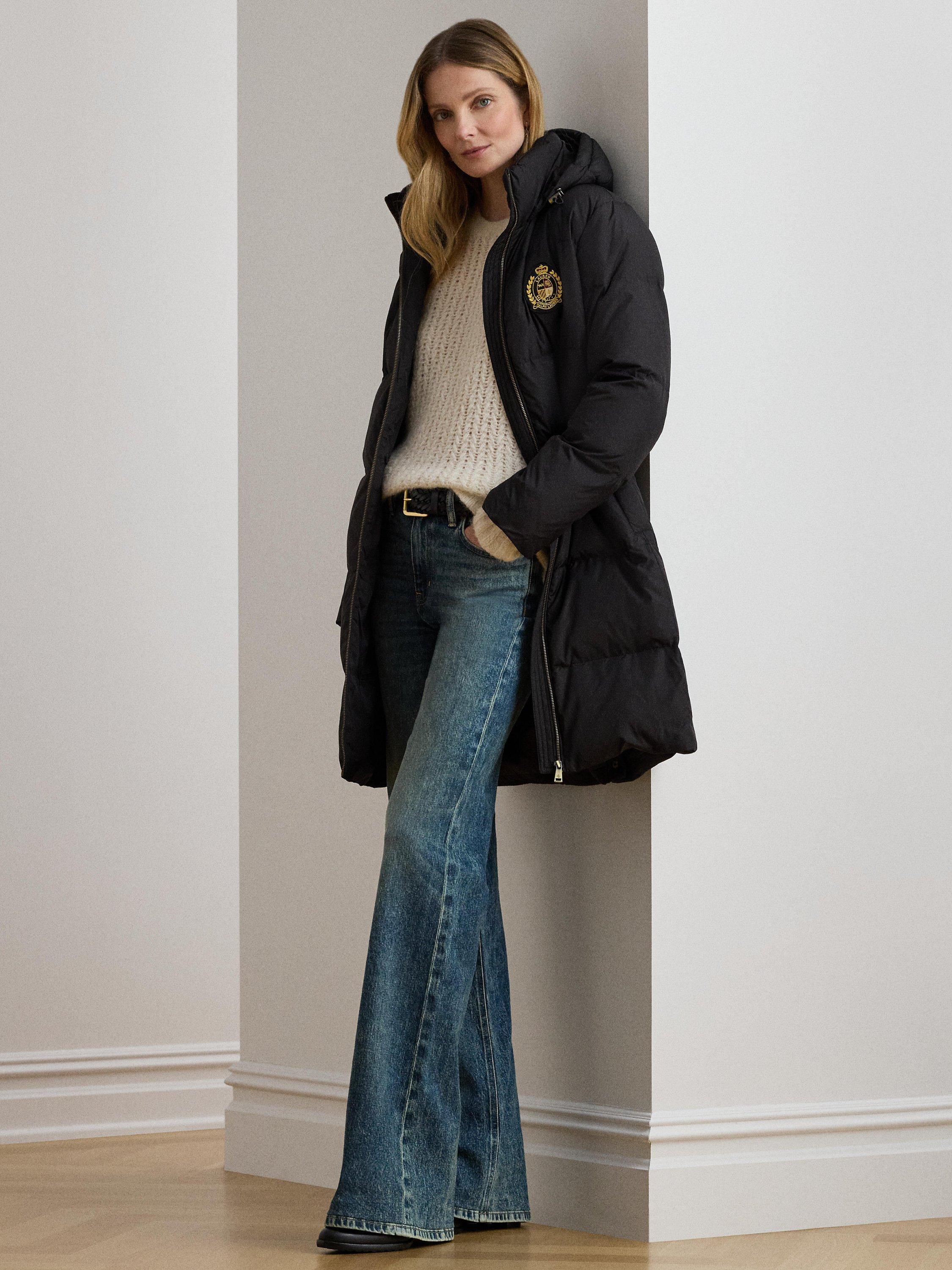 Product image 5 of 6, which shows Lauren Ralph Lauren Crest Patch Hooded Quilted Down Coat, Black, XS