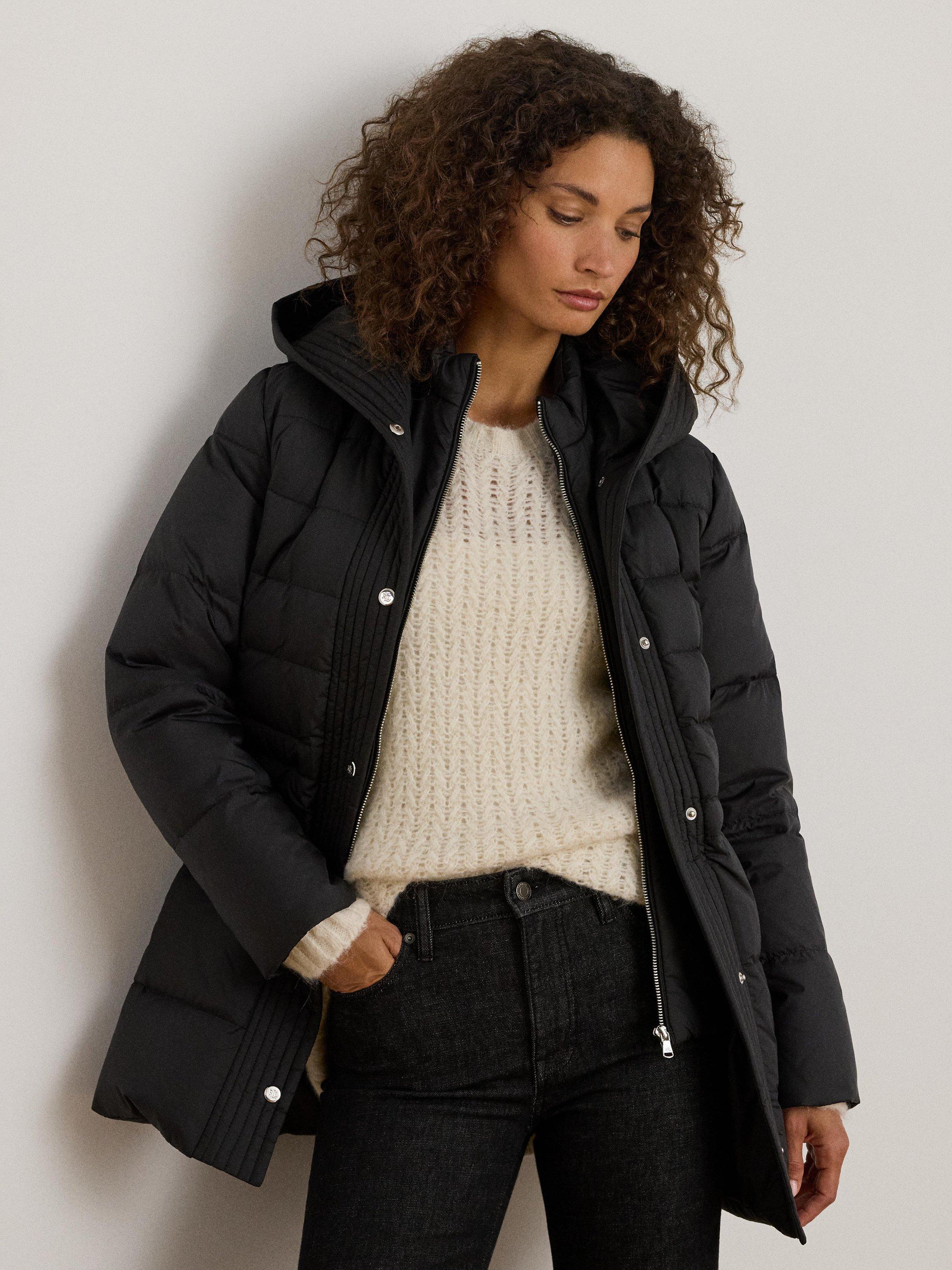 Ralph Lauren Hooded Quilted Vestee Down Coat, Black