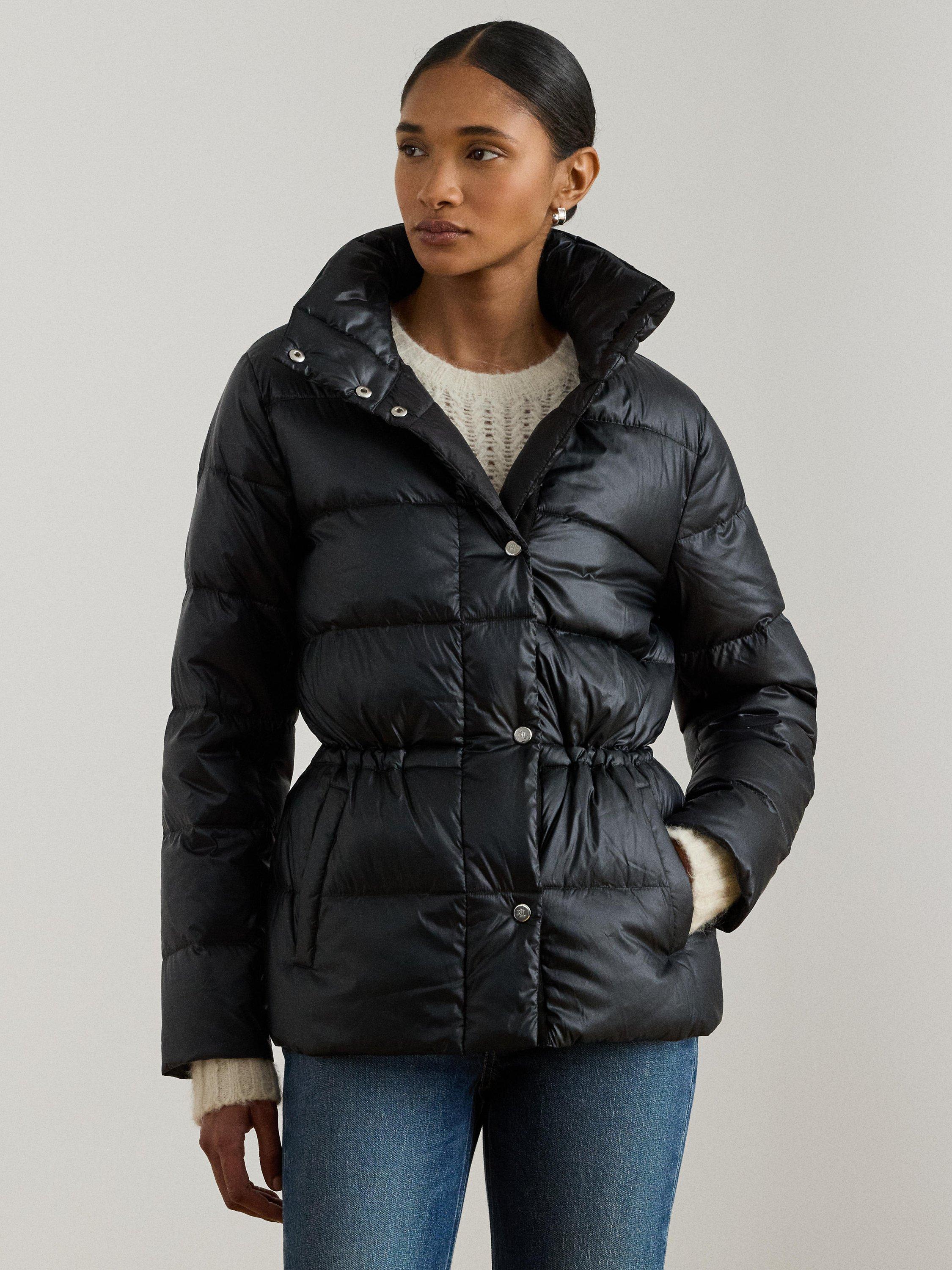 Product image 1 of 5, which shows Ralph Lauren Metallic Quilted Funnel Neck Down Coat, Black, S
