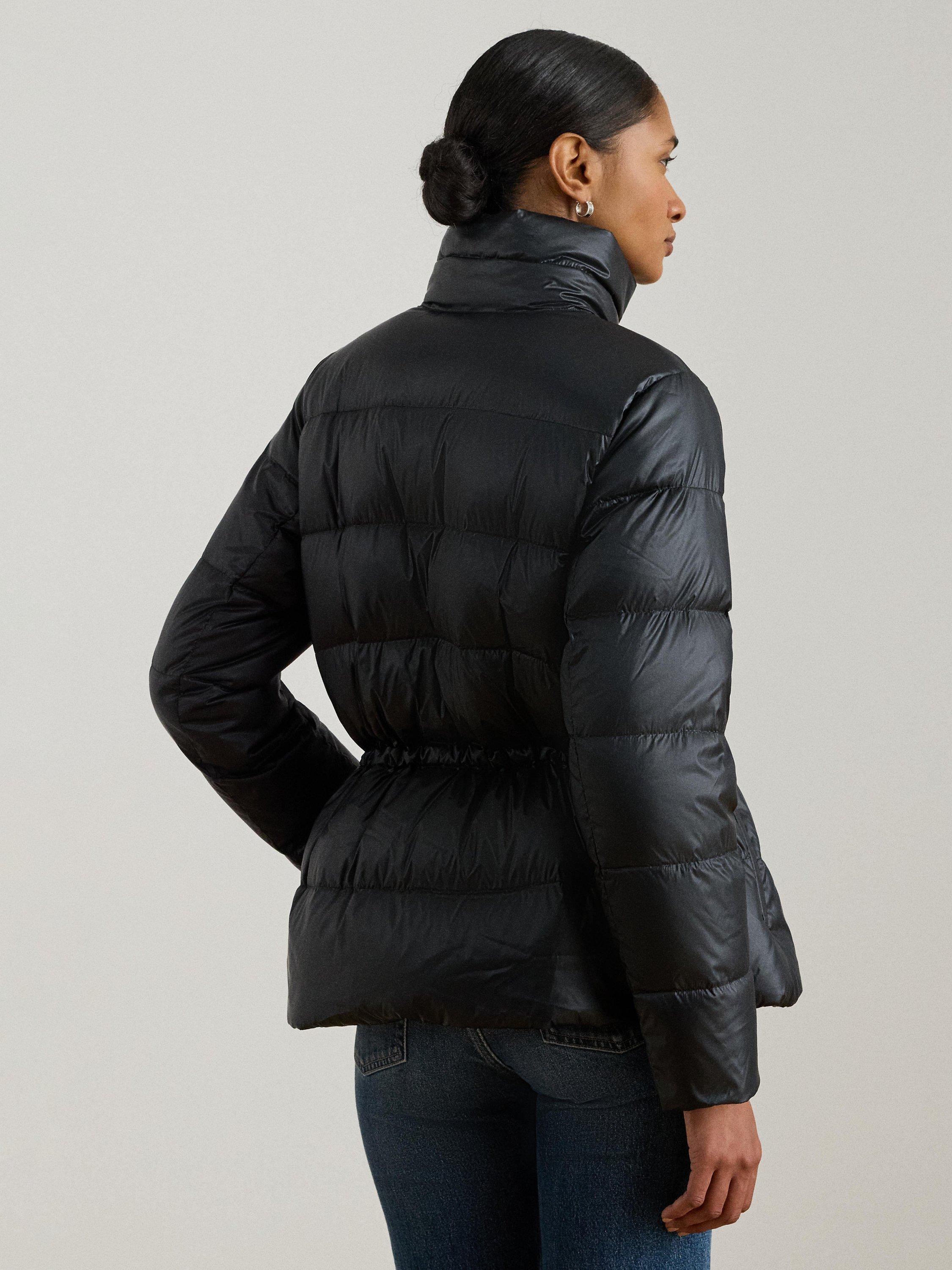 Product image 2 of 5, which shows Ralph Lauren Metallic Quilted Funnel Neck Down Coat, Black, S