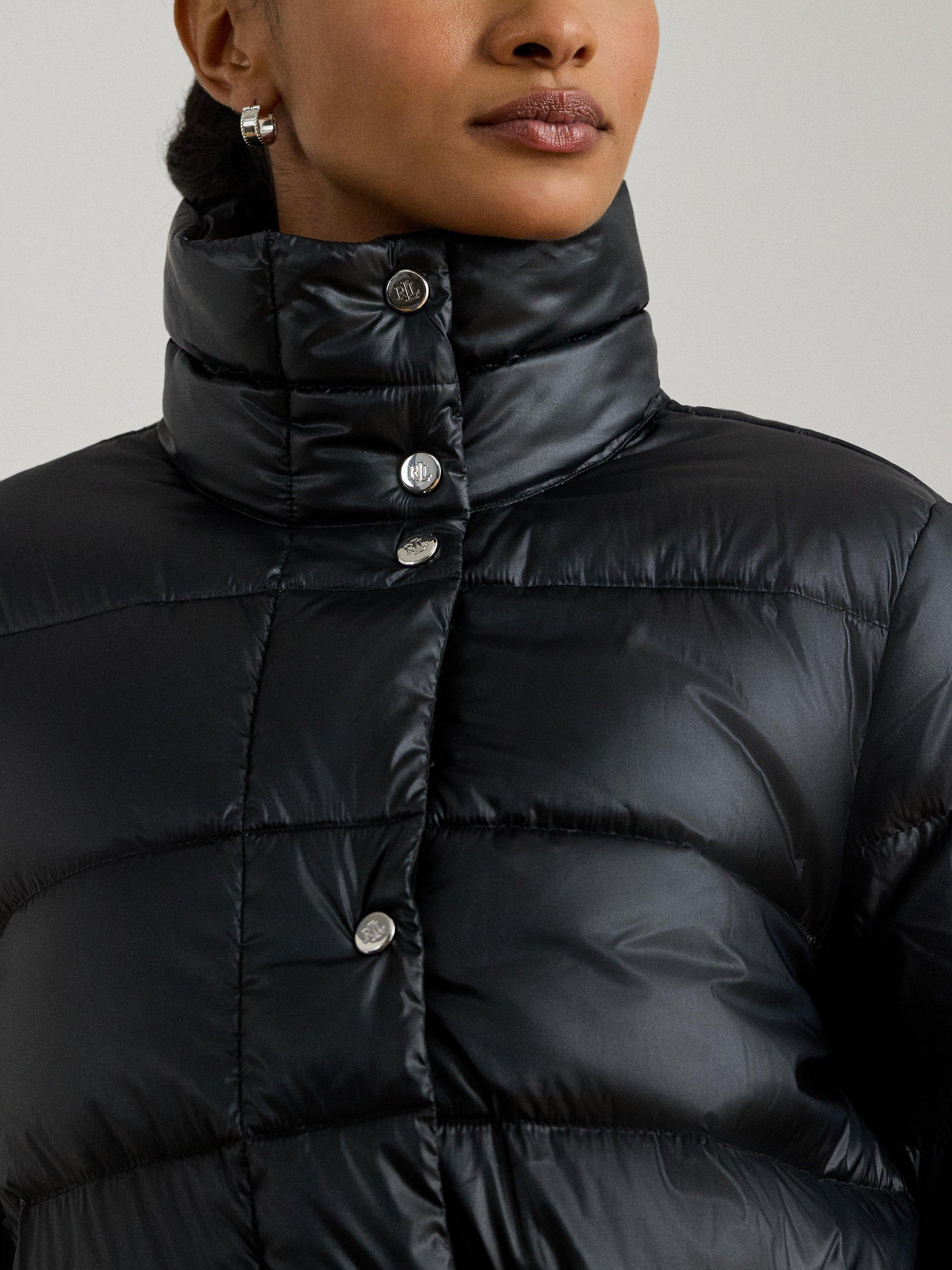 Product image 3 of 5, which shows Ralph Lauren Metallic Quilted Funnel Neck Down Coat, Black, S