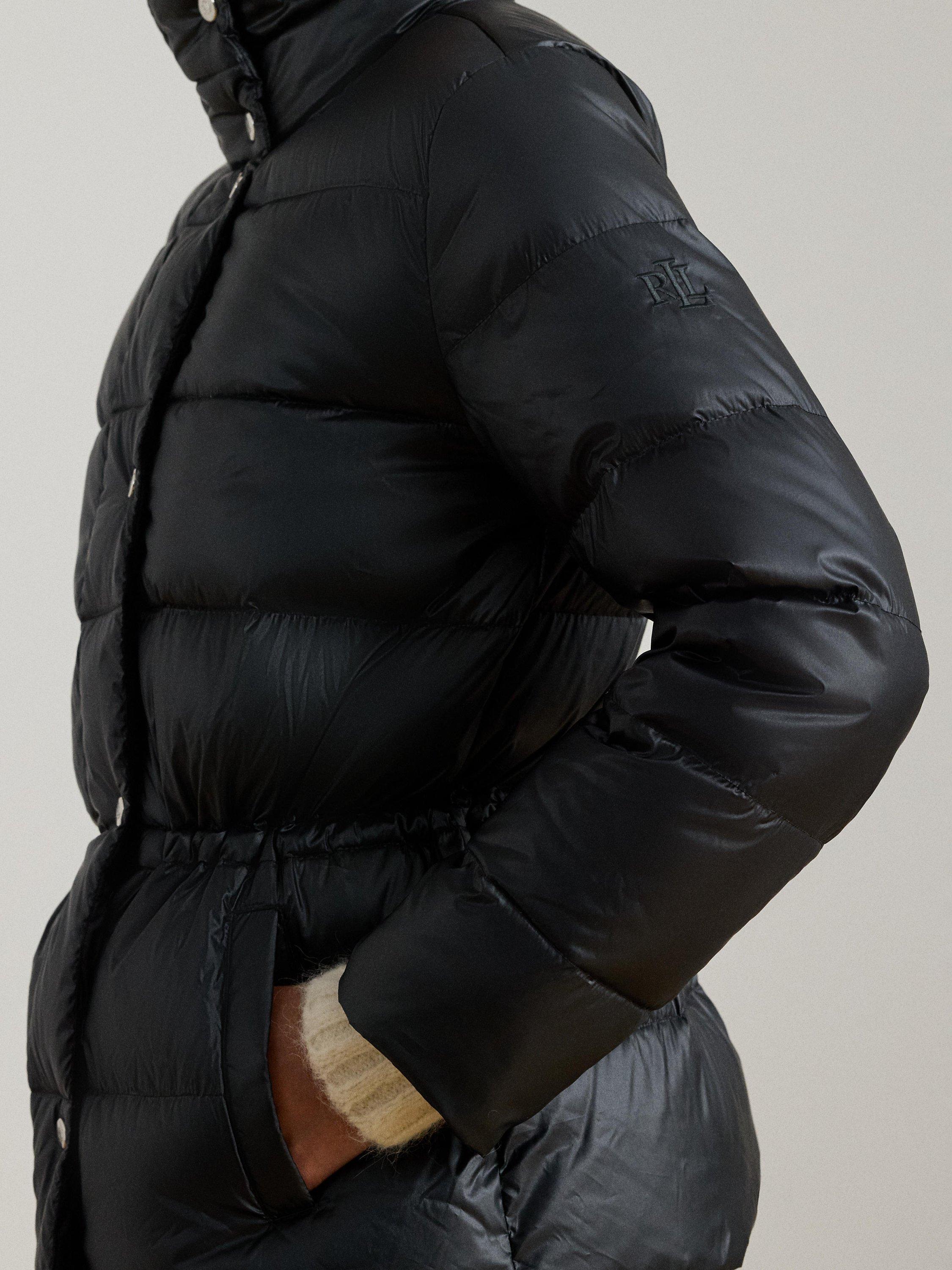 Product image 4 of 5, which shows Ralph Lauren Metallic Quilted Funnel Neck Down Coat, Black, S