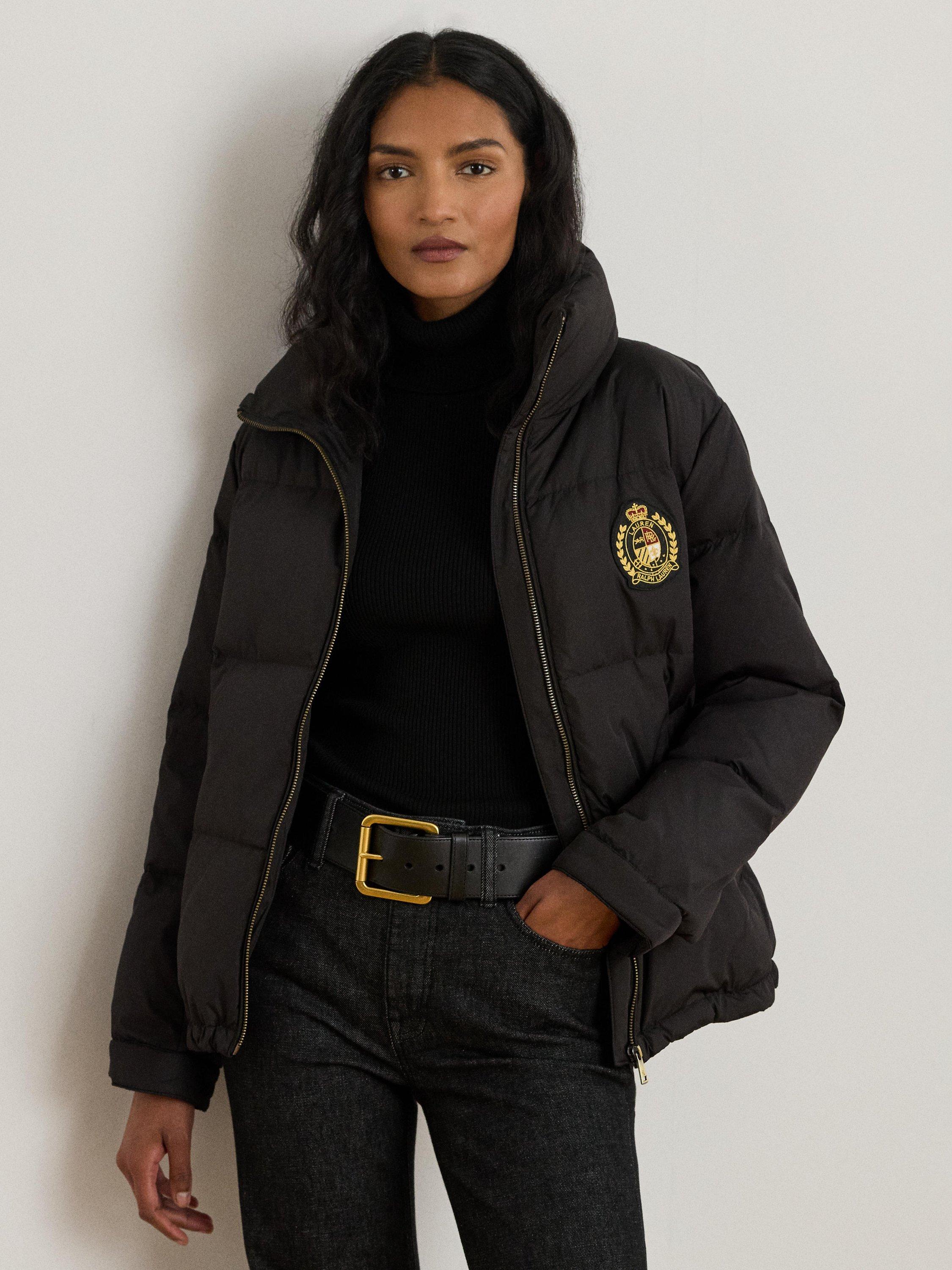 Lauren Ralph Lauren Crest Patch Quilted Down Coat, Black