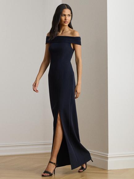 Lauren Ralph Lauren Adlar Crepe Off Shoulder Maxi Dress, Navy