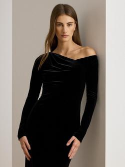 Lauren Ralph Lauren Cateema Asymmetric Velvet Maxi Dress, Black - view 2, Black