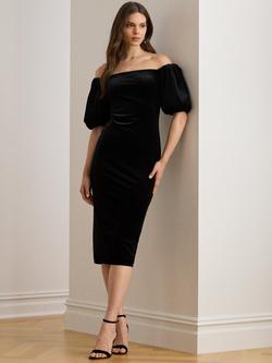 Lauren Ralph Lauren Faraine Bubble Sleeve Velvet Cocktail Dress, Black, Black