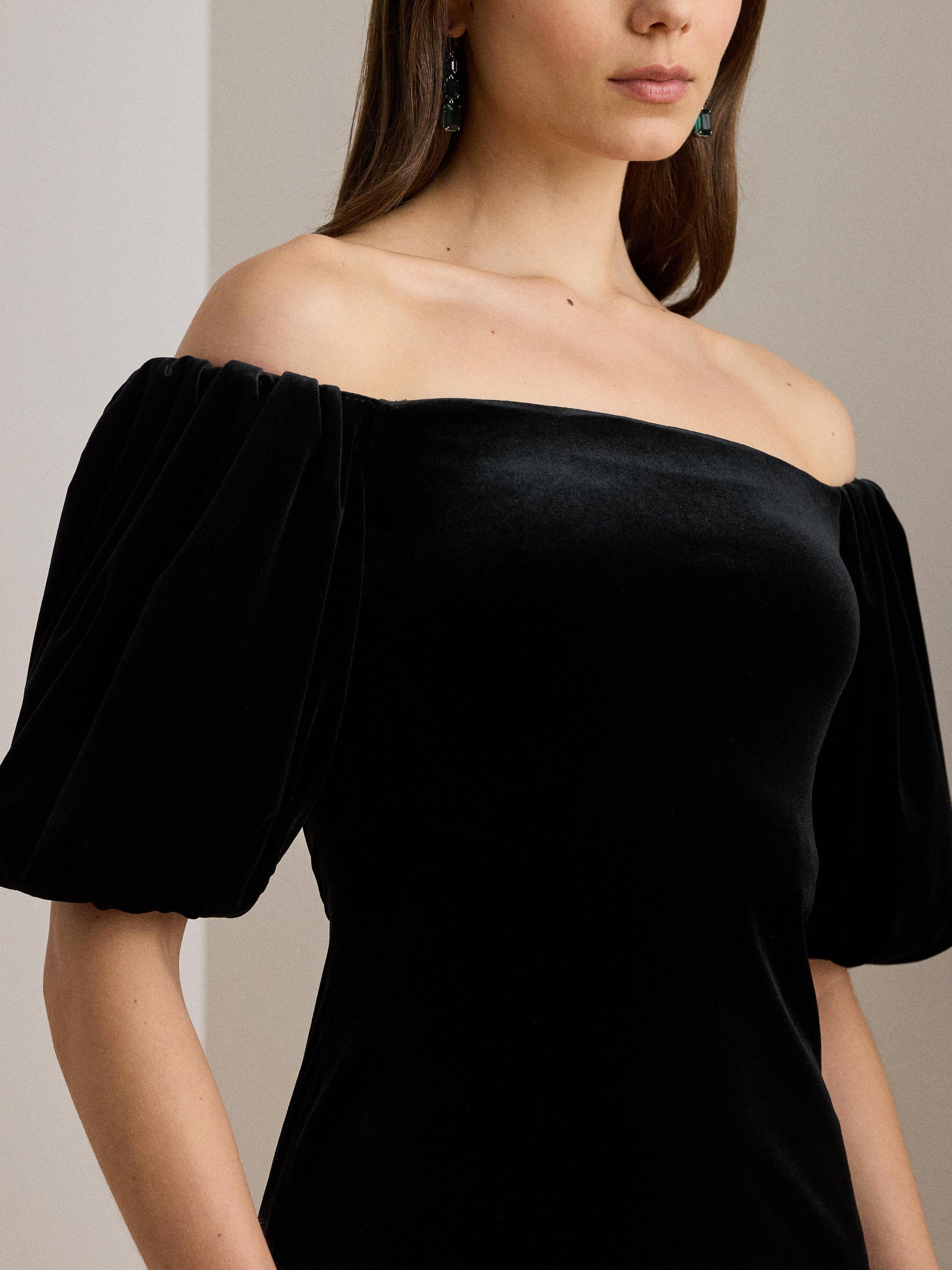 ralph lauren black velvet dress Velvet One-Shoulder Cocktail Dress