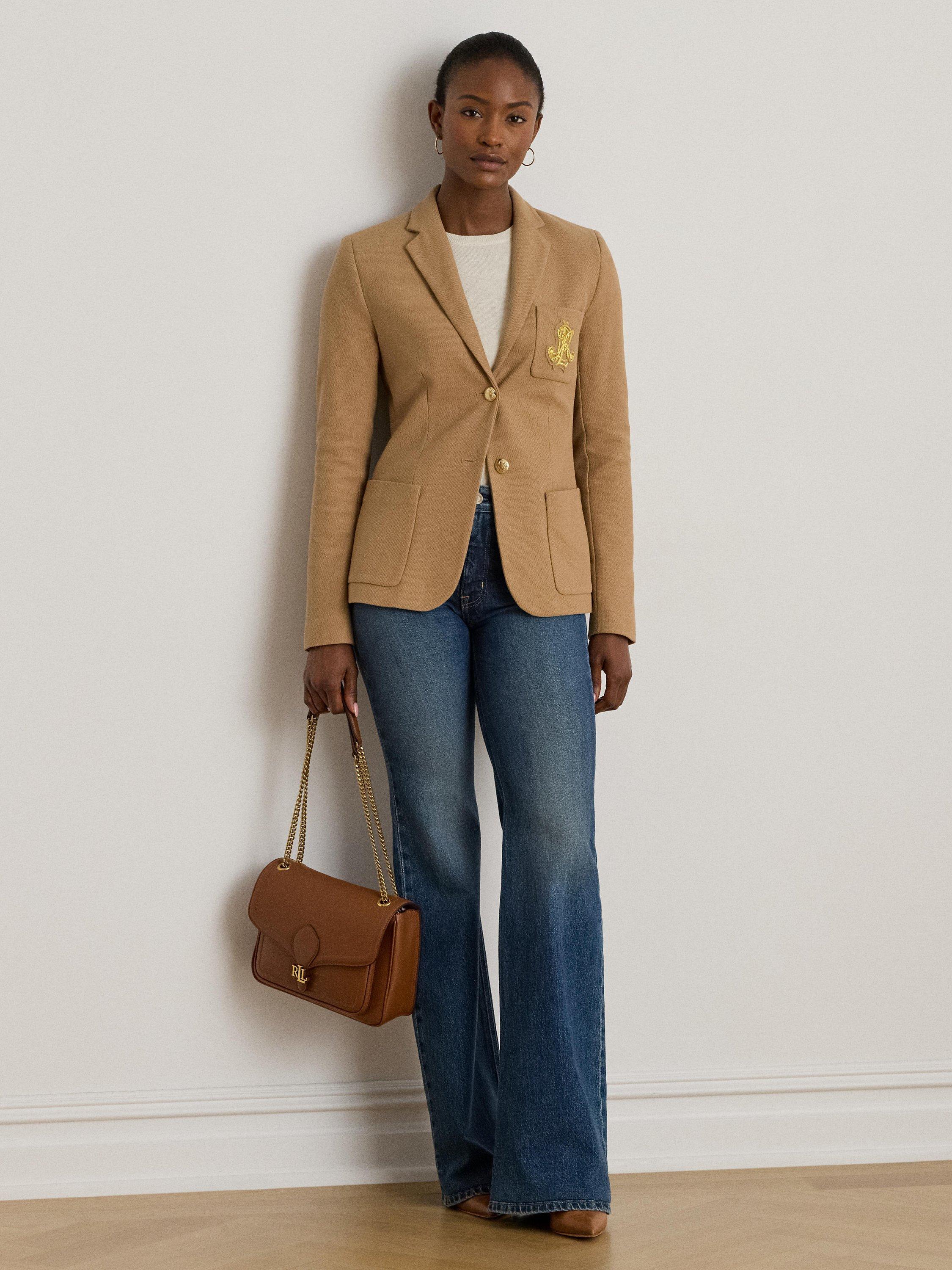 Product image 1 of 7, which shows Lauren Ralph Lauren Anfisa Bullion Jacquard Blazer, Camel, XS