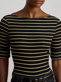 Lauren Ralph Lauren Judy Metallic Stripe Boat Neck Cotton Blend T-Shirt - view 2, Black/Gold