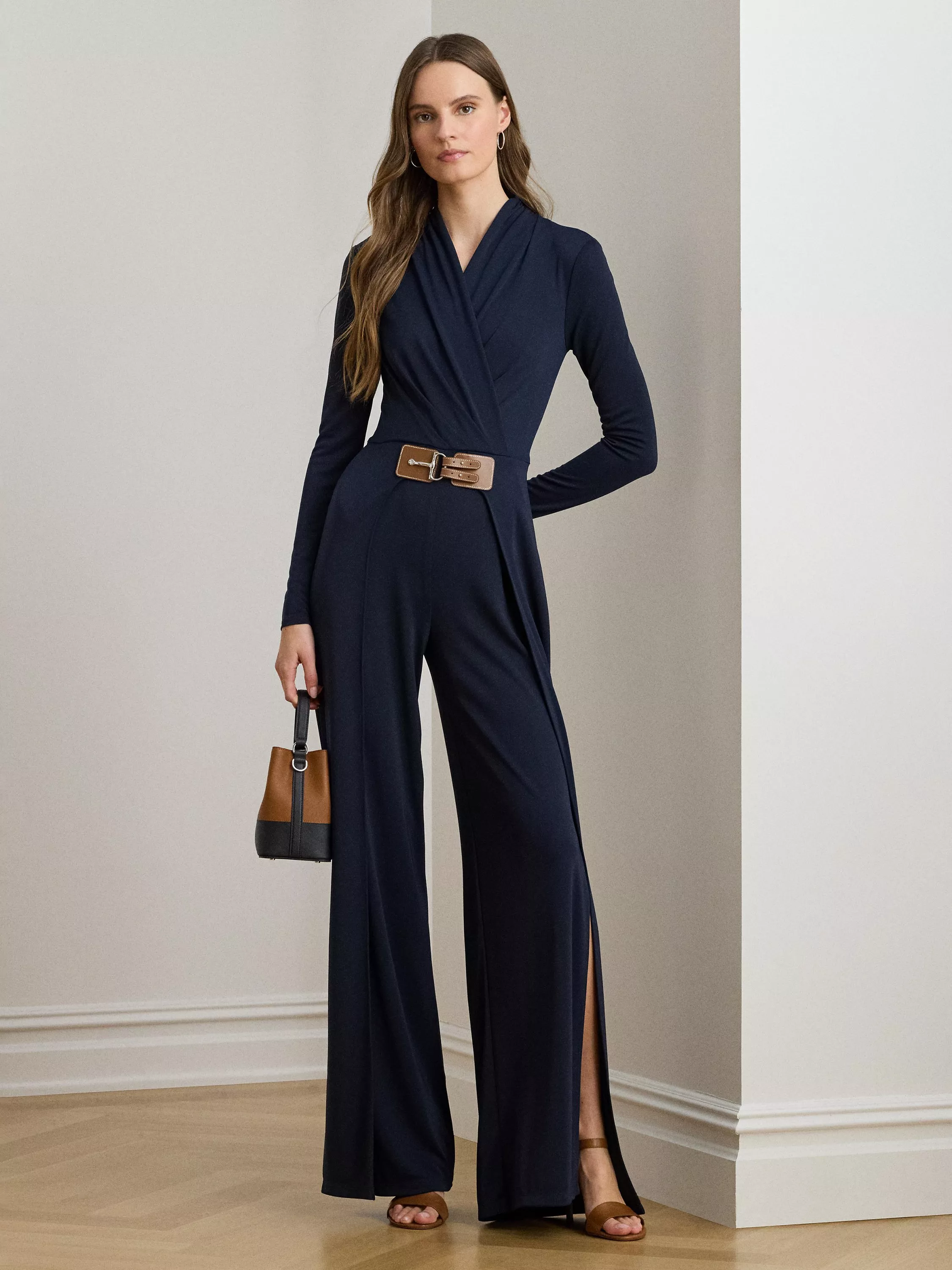 Lauren Ralph Lauren Filray Buckle Trim Jersey Jumpsuit, Navy
