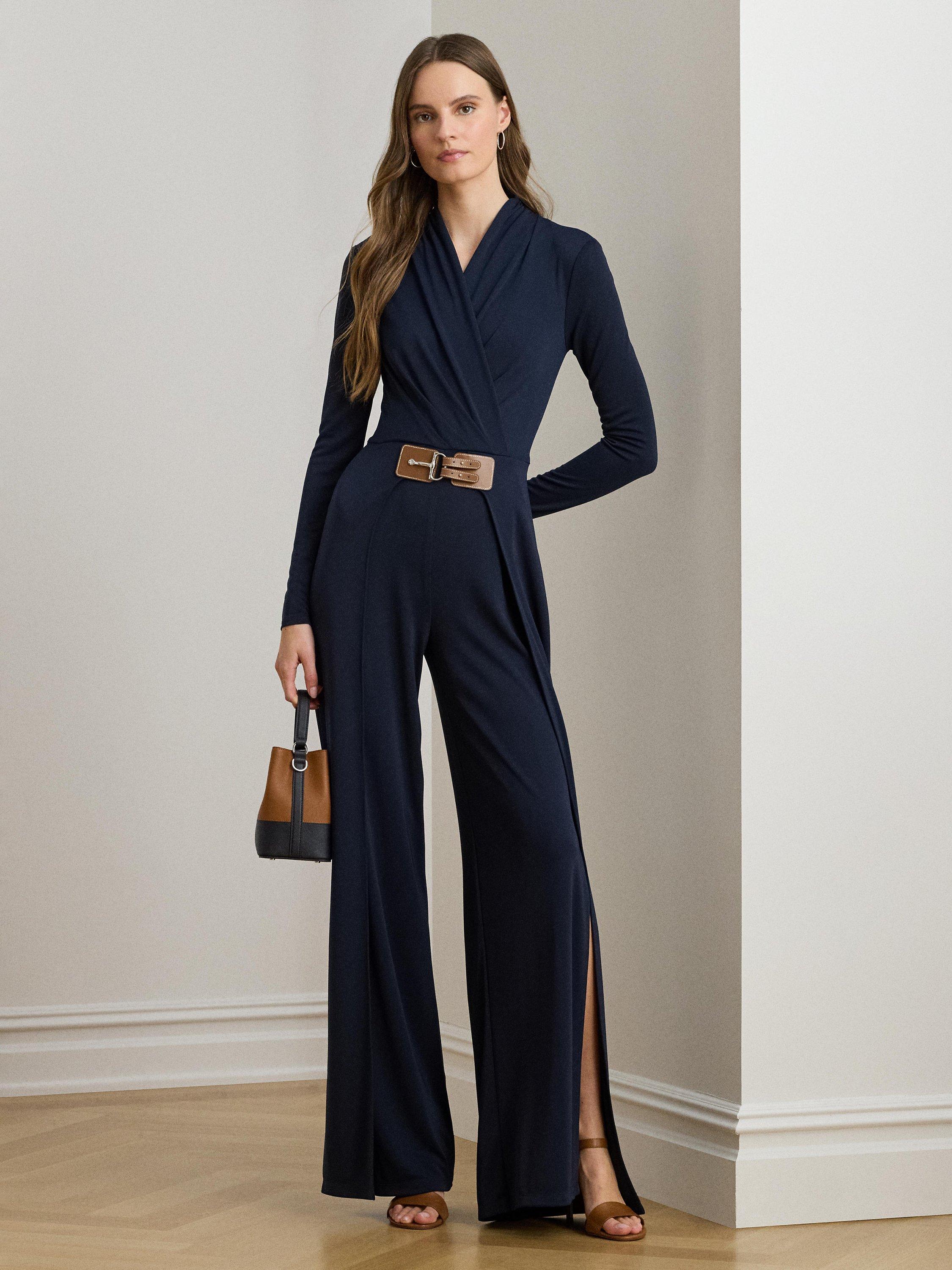Lauren Ralph Lauren Filray Buckle Trim Jersey Jumpsuit, Navy