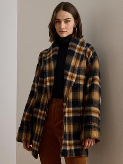 Lauren Ralph Lauren Darda Check Wool Blend Shawl Collar Wrap Coat, Navy/Brown/Multi - view 2, Navy/Brown/Multi