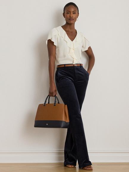 Lauren Ralph Lauren Badayn Ruffle Trim Georgette Blouse, Mascarpone Cream, Mascarpone Cream
