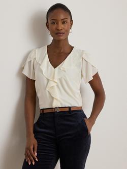 Lauren Ralph Lauren Badayn Ruffle Trim Georgette Blouse, Mascarpone Cream - view 2, Mascarpone Cream