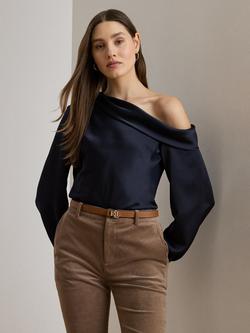 Lauren Ralph Lauren Zamiel Satin Charmeuse One Shoulder Blouse, Navy - view 2, Navy