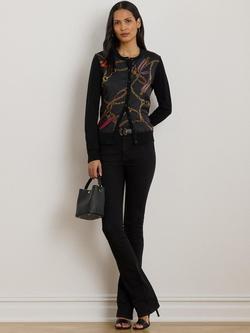 Lauren Ralph Lauren Ofryah Belting Print Cardigan, Black/Multi, Black/Multi